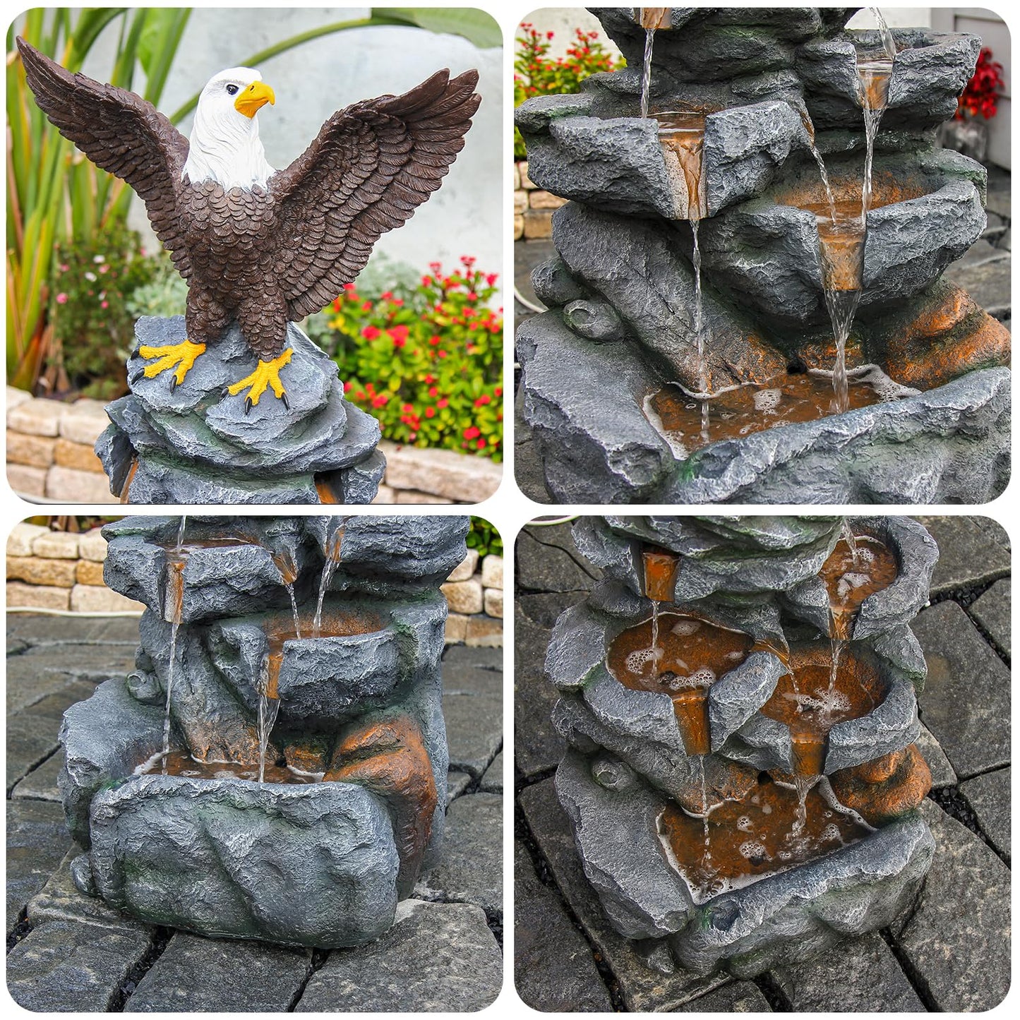 YZM Bald Eagle Statue Outdoor Fountain Tiered Cascading Rock Water Feature for Garden Patio Backyard Porch Deck 38.58" Tall Outdoor Waterfall Sculpture Elegant Garden Decor