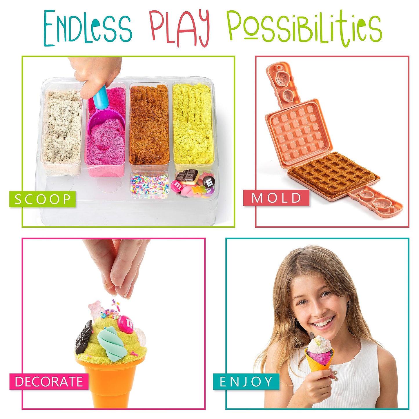 Kipipol Sensory bin - 29 pcs Ice Cream Toy Shop Play Sand Kit with 9 Ice Cream Sand Toys, 1.7 LB Moon Sand for Kids, Sandbox with A Lid - Pretend Play Sensory Toys for Girls and Boys Age 3-5 and Up