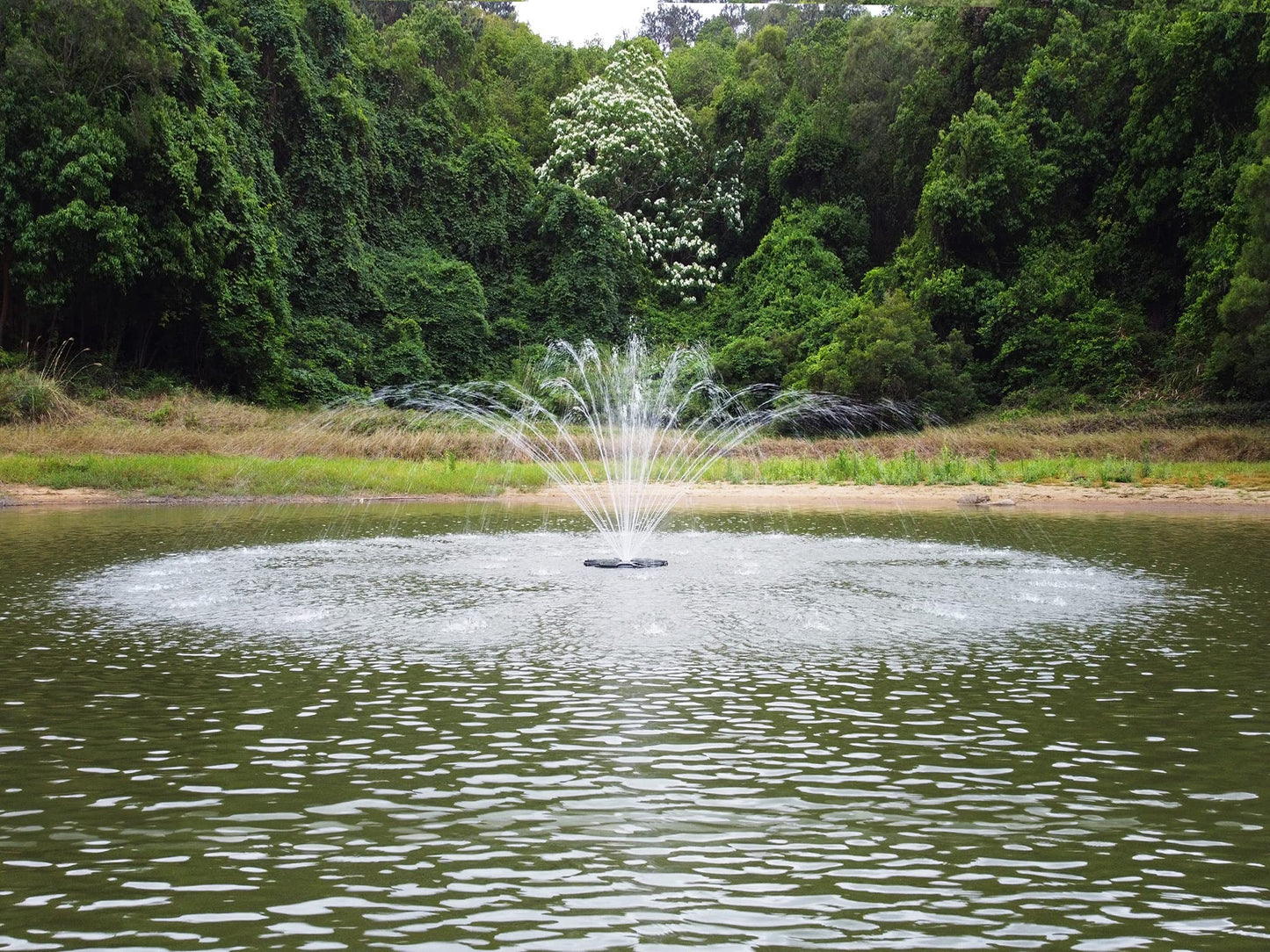 HQUA FS02 120V, 1/4HP, Large Pond Floating Fountain with FSL01 LED RGB Color-Changing Light Sets, 100’ Cord, 9000 GPH, Two Spray Patterns 25'×6' and 13'×4'