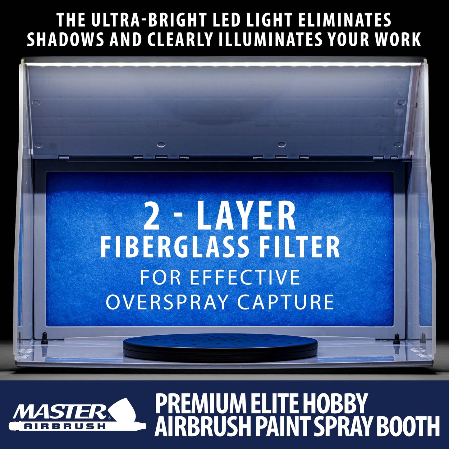 Master Airbrush Portable Airbrush Spray Booth Kit with Exhaust Fan, LED Light, Turntable & Extension Hose - Hobby Airbrush Booth for Painting Projects, Models, RC, Arts, Crafts, Cake, 16.5" x 15"x 13"