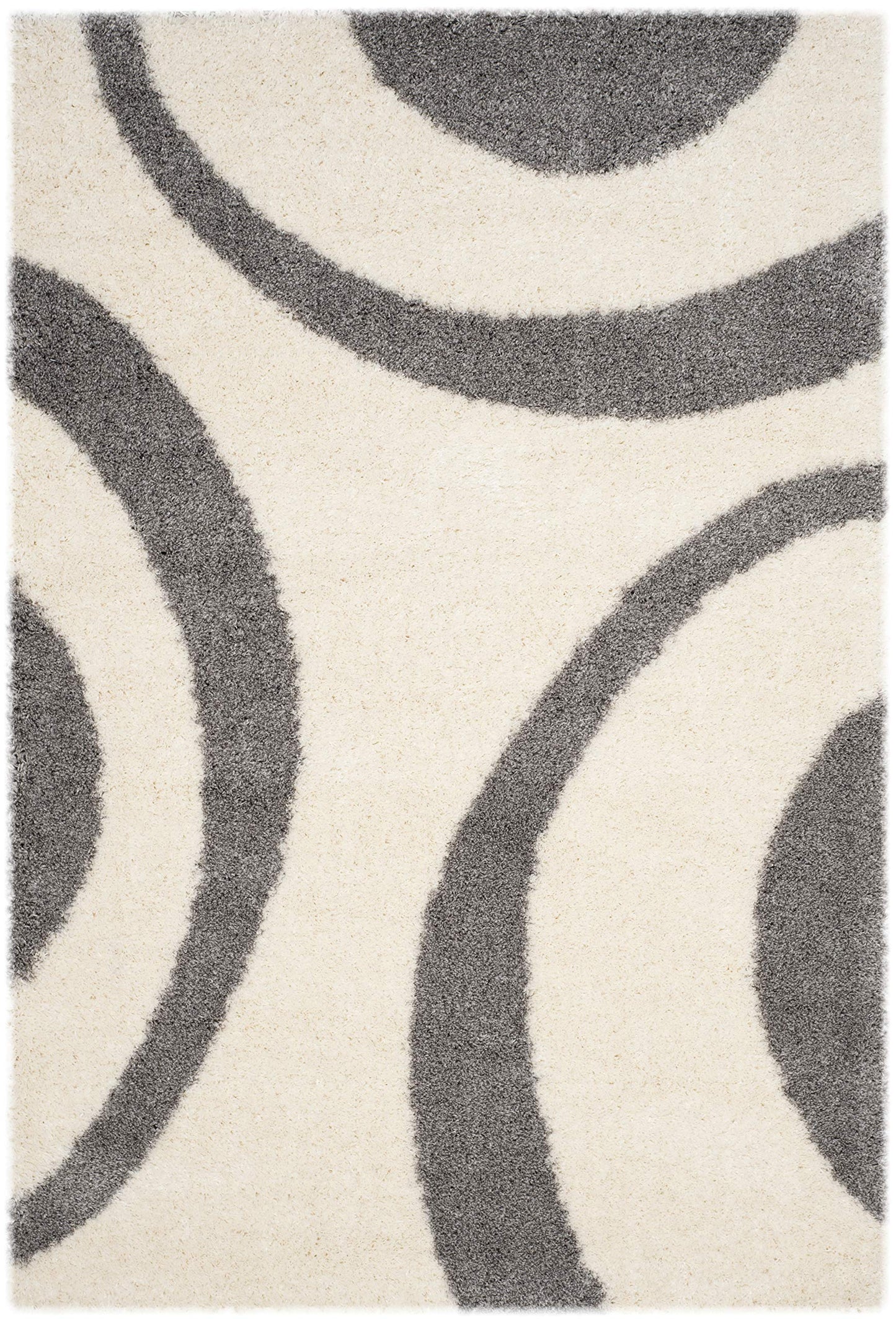 SAFAVIEH Portofino Shag Collection Accent Rug - 4' x 6', Ivory & Grey, Non-Shedding & Easy Care, 2-inch Thick Ideal for High Traffic Areas in Entryway, Living Room, Bedroom (PTS213A)