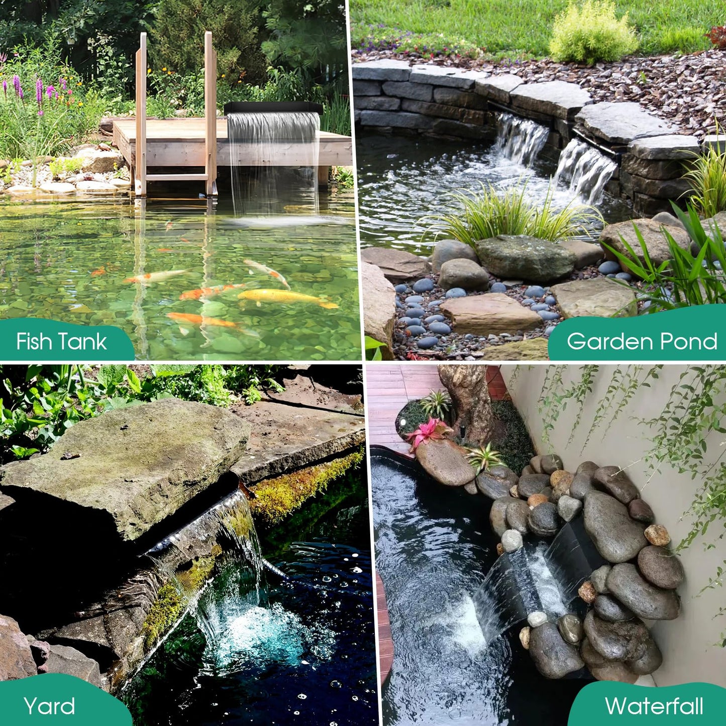 POPOSOAP 70W Solar Water Pump with Pond Waterfall Kit, 304 Stainless Steel Pond Waterfall Spillway, Pond Spillway with 9.8FT Corrugated Tubing for Garden Water Features-P5703