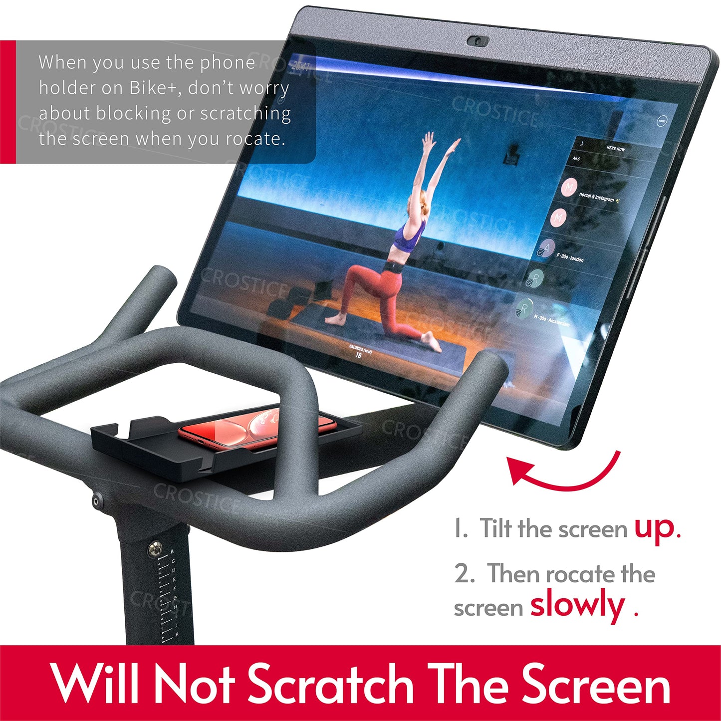 Crostice Phone Holder Compatible with Peloton Bike & Bike Plus Accessories, Original Design Cell Phone Tray, Holder for iPhone, Cellphone Mount, Fit for Most Mobile, Baby Monitor