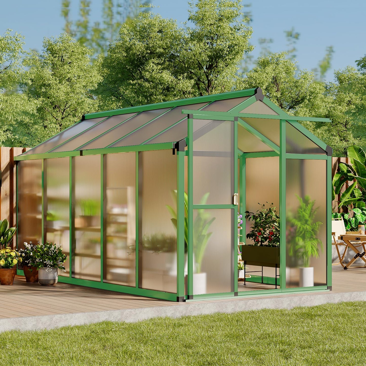 6 X 10 Greenhouse, Greenhouses for Outside, Polycarbonate Greenhouse with Aluminum Frame, Lockable Door and Ajustable Roof Vent for Backyard, Green Houses for Outside Garden Backyard, Patio