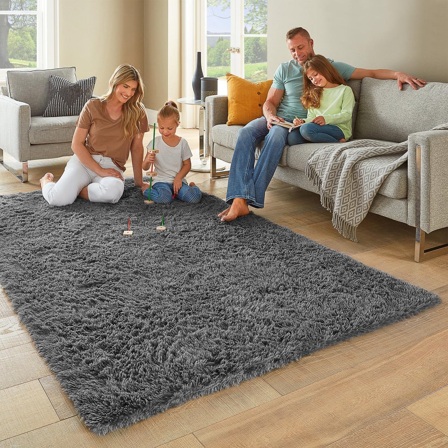 Ophanie Area Rugs for Bedroom Living Room, Grey Fluffy Fuzzy Shag Shaggy Soft Plush Carpet, 4x6 Indoor Floor Gray Rug for Kids Home Dorm Decor Aesthetic