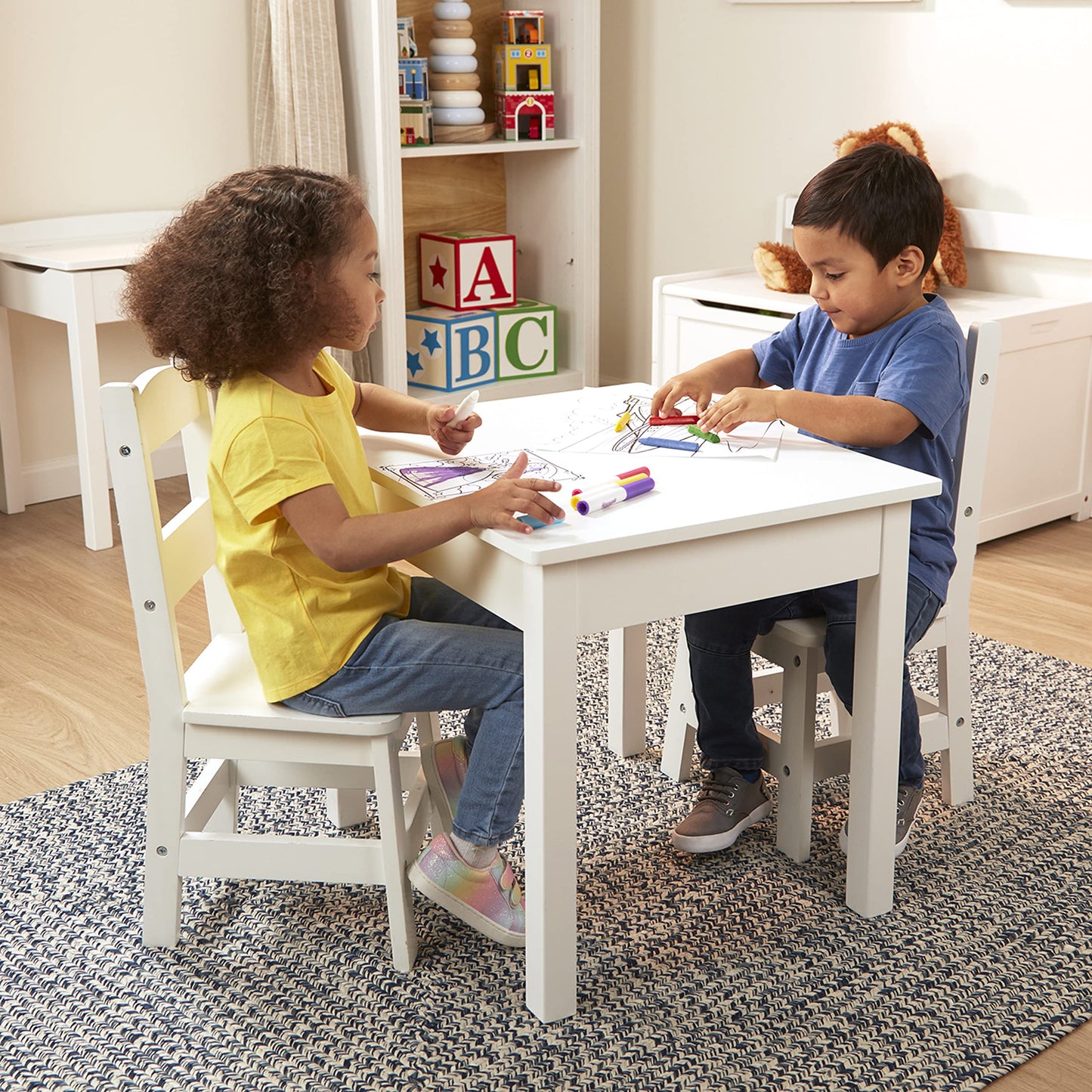 Melissa & Doug Wooden Kids Table & Chairs Set, Montessori, Homeschool Classroom Must Haves, Bedroom Furniture for Boys & Girls 3+