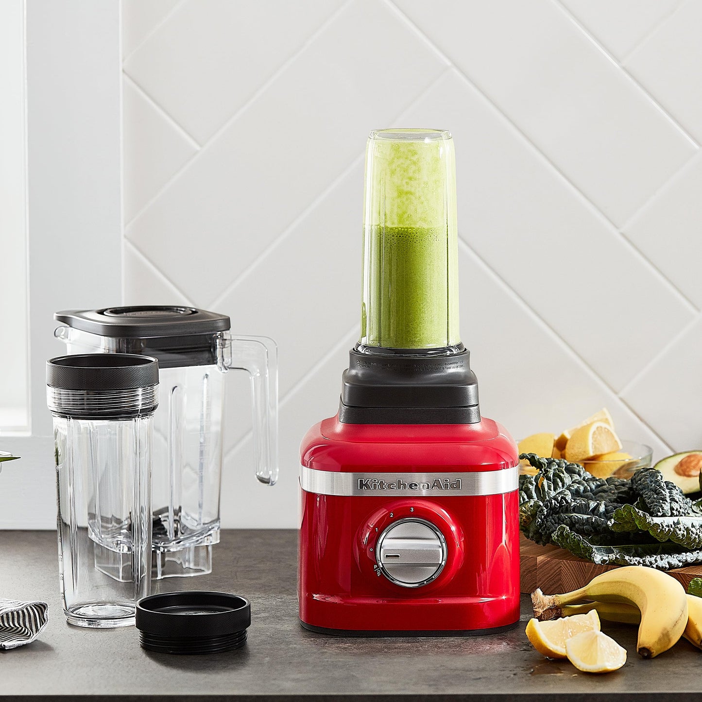KitchenAid K150 3 Speed Ice Crushing Blender with 2 Personal Blender Jars - KSB1332Y - Passion Red