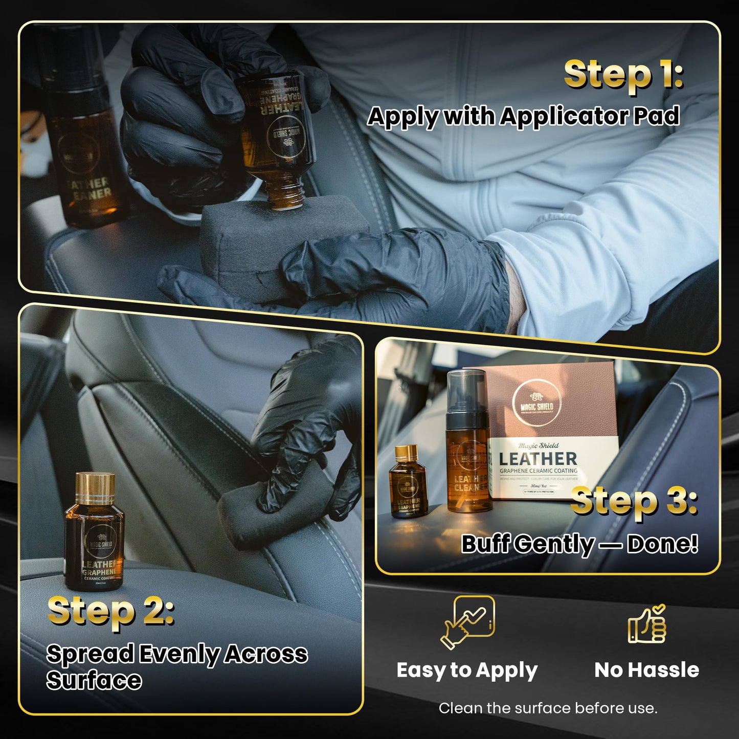 Magic Shield Graphene Leather Care Coating- Lasts 5 Years+ in Real World - Advance SiO2 Protection, UV & Water Resistant, Perfect for Cars, Motorcycles, Marine, RVs, Furniture and Shoes