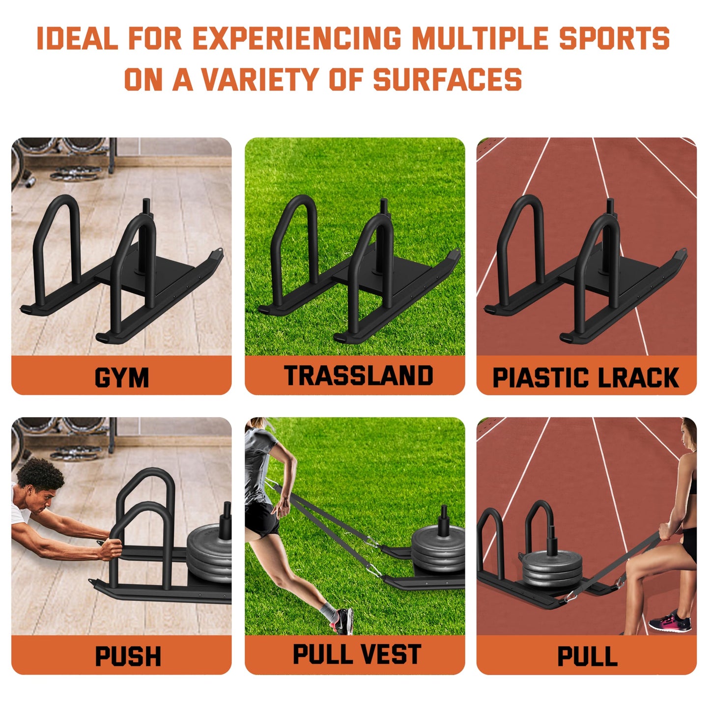 Weight Sled for Training, Heavy Duty 500 LBS Pull Push Sled for Outdoor, Indoor, Football, Durable Steel Weighted Sled, Compatible with 1" & 2" Weight Plate, Frame with Adjustable Reflective Stripe Vest
