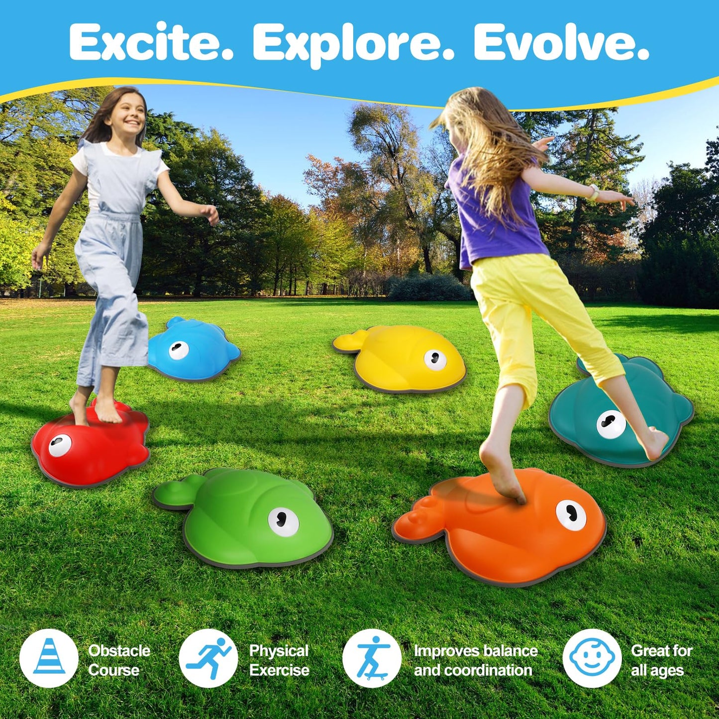 TERRAMUS Goldfish Balance Stepping Stones for Kids, 6PC Non-Slip Jumping Steps Stones, Toddler Obstacle Course Game Promote Coordination, Indoor Outdoor Sensory Toys for Boys Girls Ages 3 4 5 6 7 8