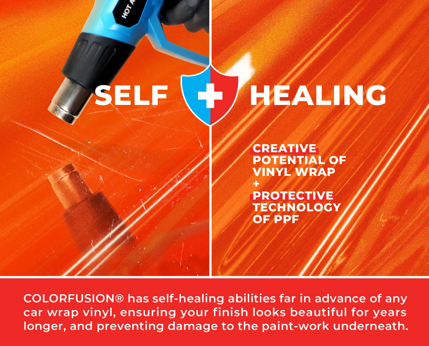 ColorFusion PPF by VViViD, Gloss Flame Orange Dry Apply PPF Vinyl Car Wrap Roll 20ft x 5ft