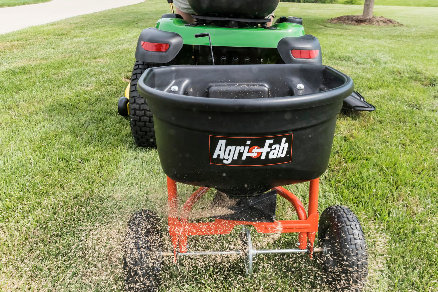 Agri-Fab 45-0527 110 lb. Tow- Behind Lawn & Garden Broadcast Spreader for Seed,Fertilizer,Salt,Ice Melt; Easy to use Flow Control from Seat of Riding Lawn Mower