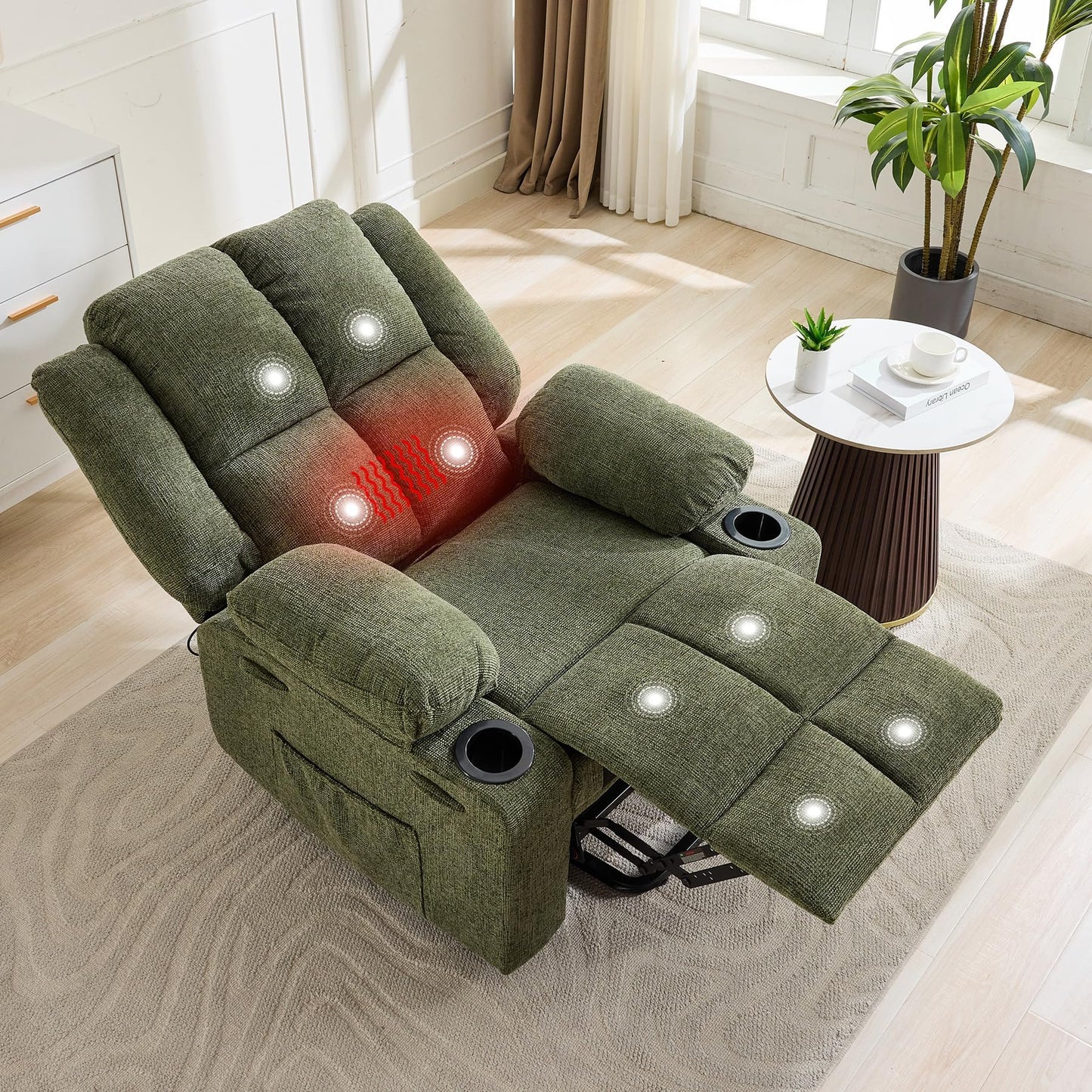 Garvee Power Lift Recliner Chair with Massage and Heat, Oversized Electric Lift Chair with Stand Assist, 155° Adjustable Lay Flat Recliner, 2 Cup Holders for Living Room
