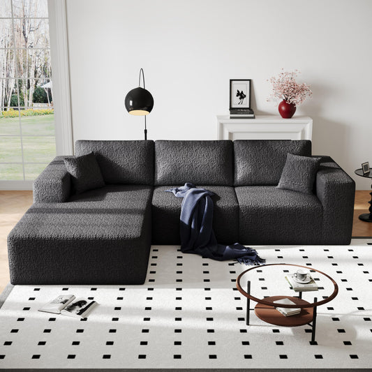 108" Cloud Modular Sectional Couch with L-Shape Chaise, Modern Sectional Sofa with Deep Seat Couch, Ultra Soft Knit Fabric Couches for Living Room, No Assembly Required, Left Facing Chaise (Black)