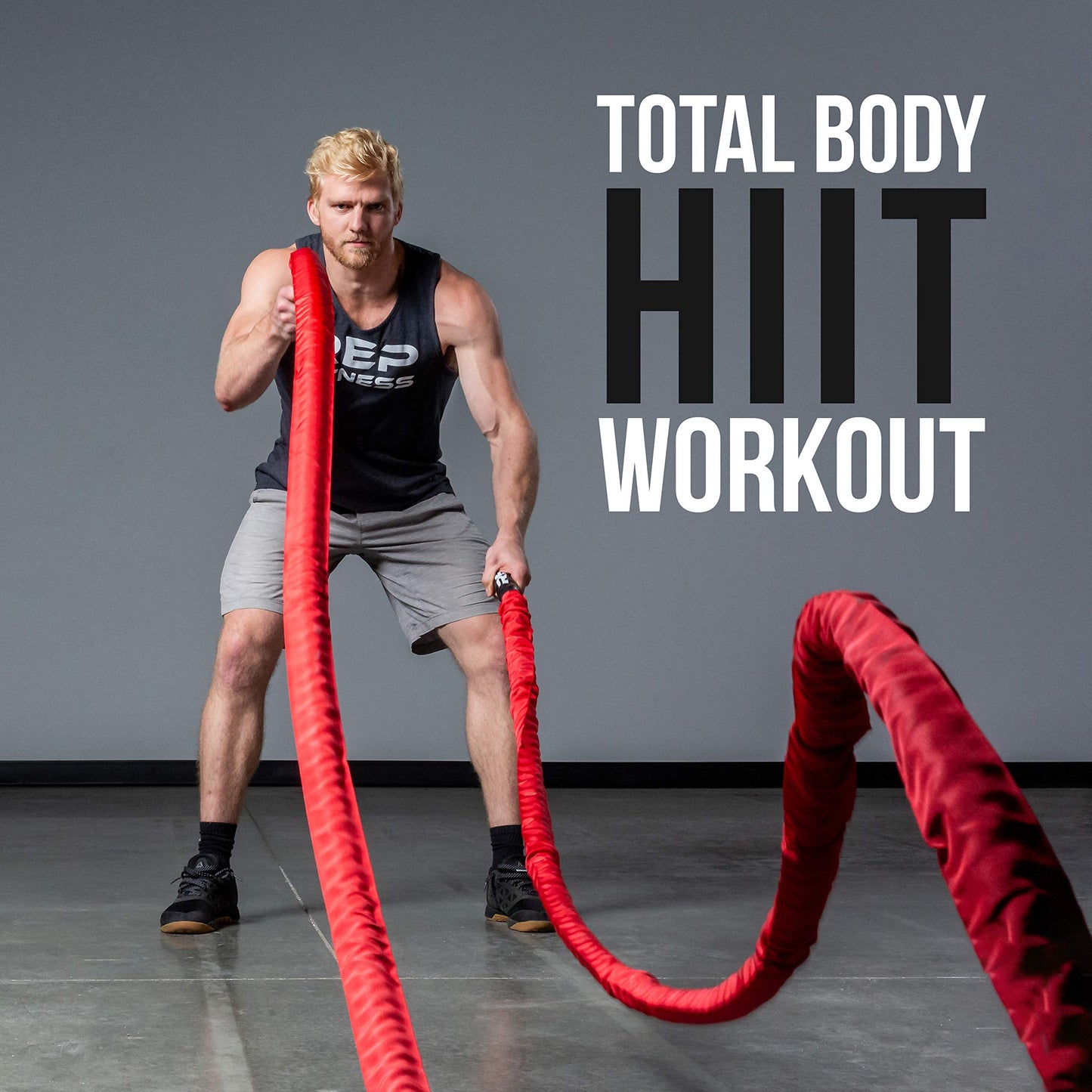 REP Battle Ropes - PolyDacron Battle Rope for Strength and Conditioning Workouts – 1.5" and 2" Diameter, 30ft, 40ft, 50ft Lengths with Optional Cover Sleeve (Red with Sleeve, 2.0 x 30 ft)