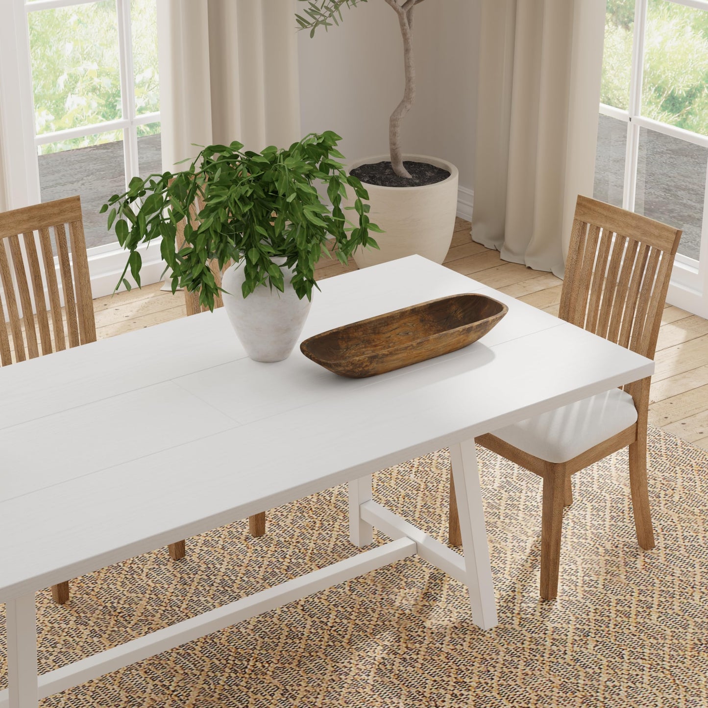 ComfIQ 84" Harthwell Solid Wood Frame Modern Farmhouse Dining Table, Comfortable Seats 6 to 8 Chairs in White, Easy-Assembly