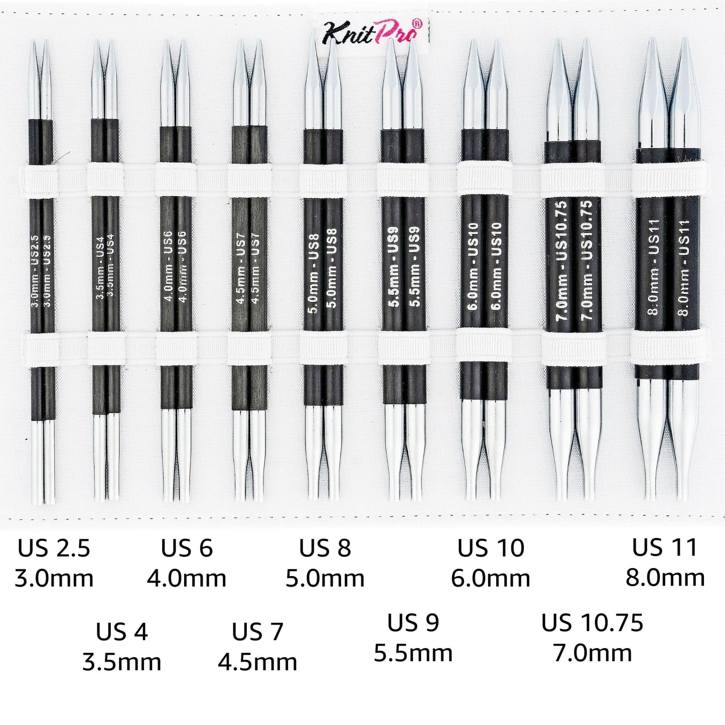 KnitPro Karbonz Deluxe Set 5 inch Circular Knitting Needles Size 2.5, 4, 6, 7, 8, 9, 10, 10.75, 11 Interchangeable, 4 Cables, 8 Caps, 4 Keys, Fabric Case with Project Bag
