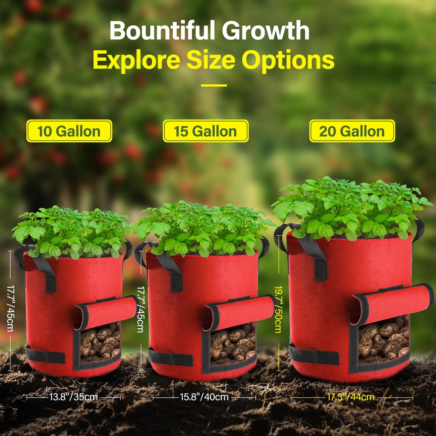 Suntee 6 Pack 10 Gallon Potato Grow Bags with Flap, Thickened Nonwoven Fabric Grow Bags for Growing Potatoes, Colorful Plant Grow Bags Pots Gardening Vegetable Potato Growing Bags with Durable Handles