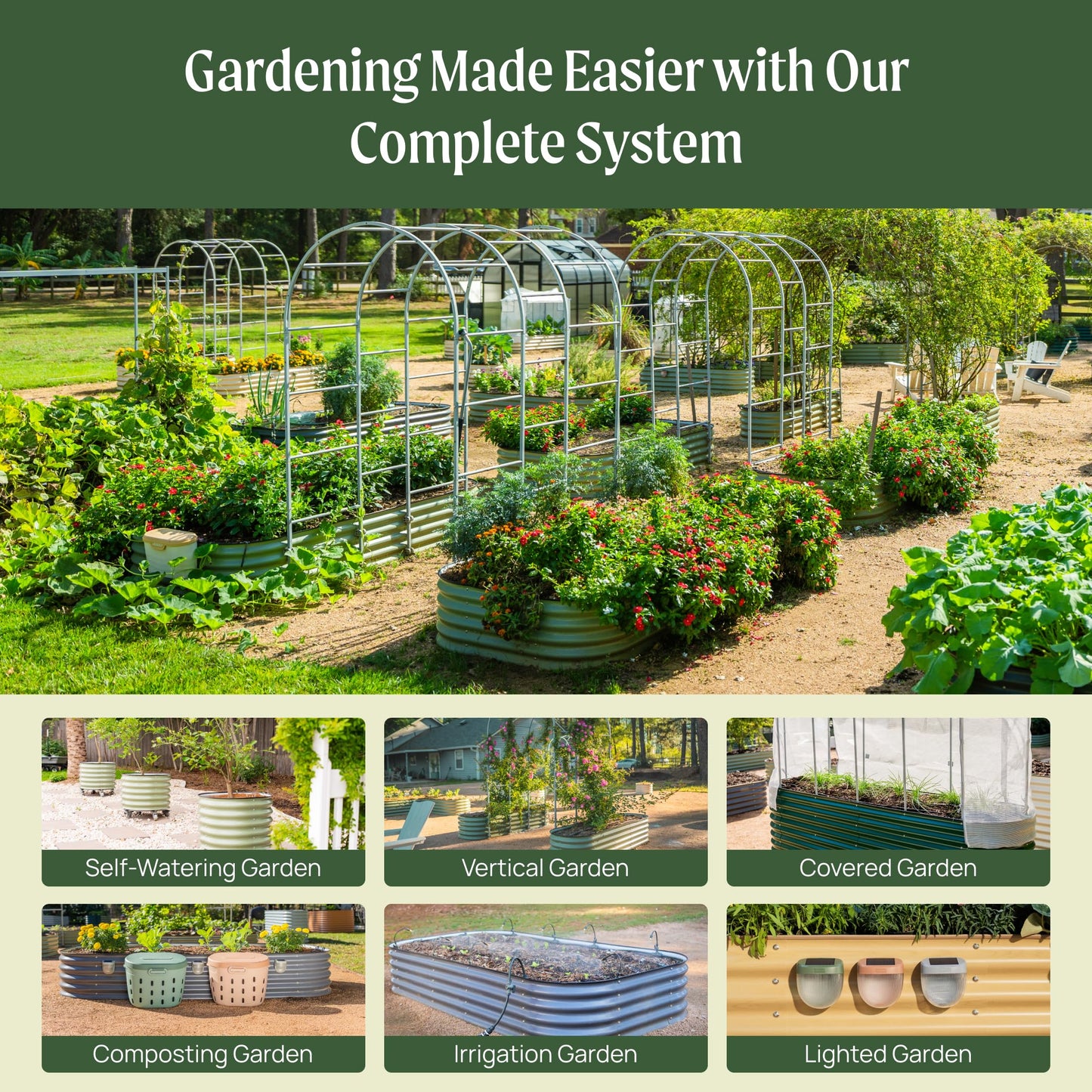Vego garden Aluzinc Raised Garden Bed Kits, 17" Tall 6 in 1 Modular Metal Raised Planter Bed for Vegetables Flowers Patio Ground Planter Box-British Green
