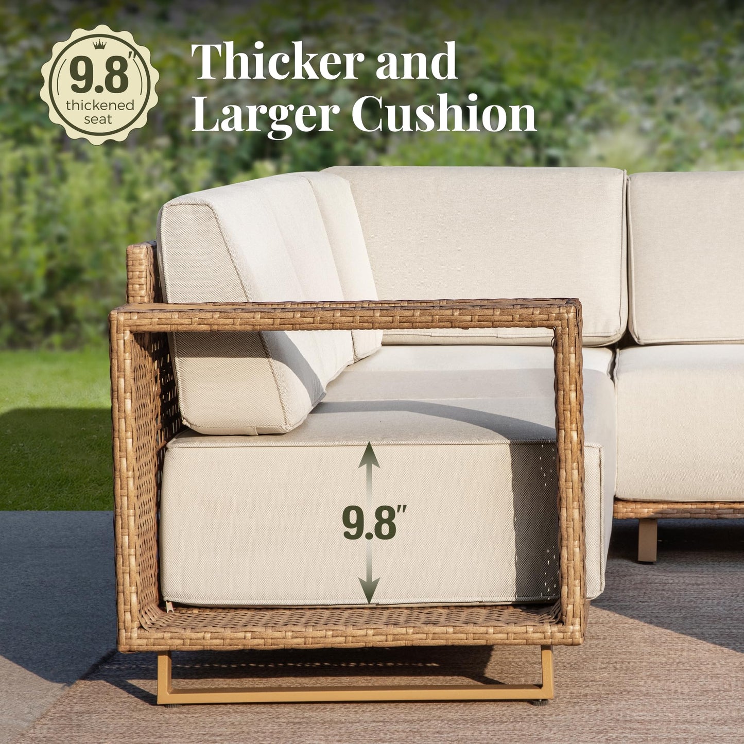 MIXPATIO 8 Pieces Outdoor Patio Furniture Set, Wicker Rattan Modular Sofa Couch, Sectional Patio Conversation Set with 10" Extra Thick Cushions for Deck Backyard Lawn