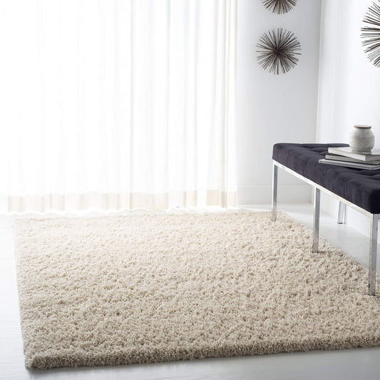 SAFAVIEH Fontana Shag Collection Accent Rug - 4' x 6', Creme, Solid Design, Non-Shedding & Easy Care, 2-inch Thick Ideal for High Traffic Areas in Entryway, Living Room, Bedroom (FNT800B)