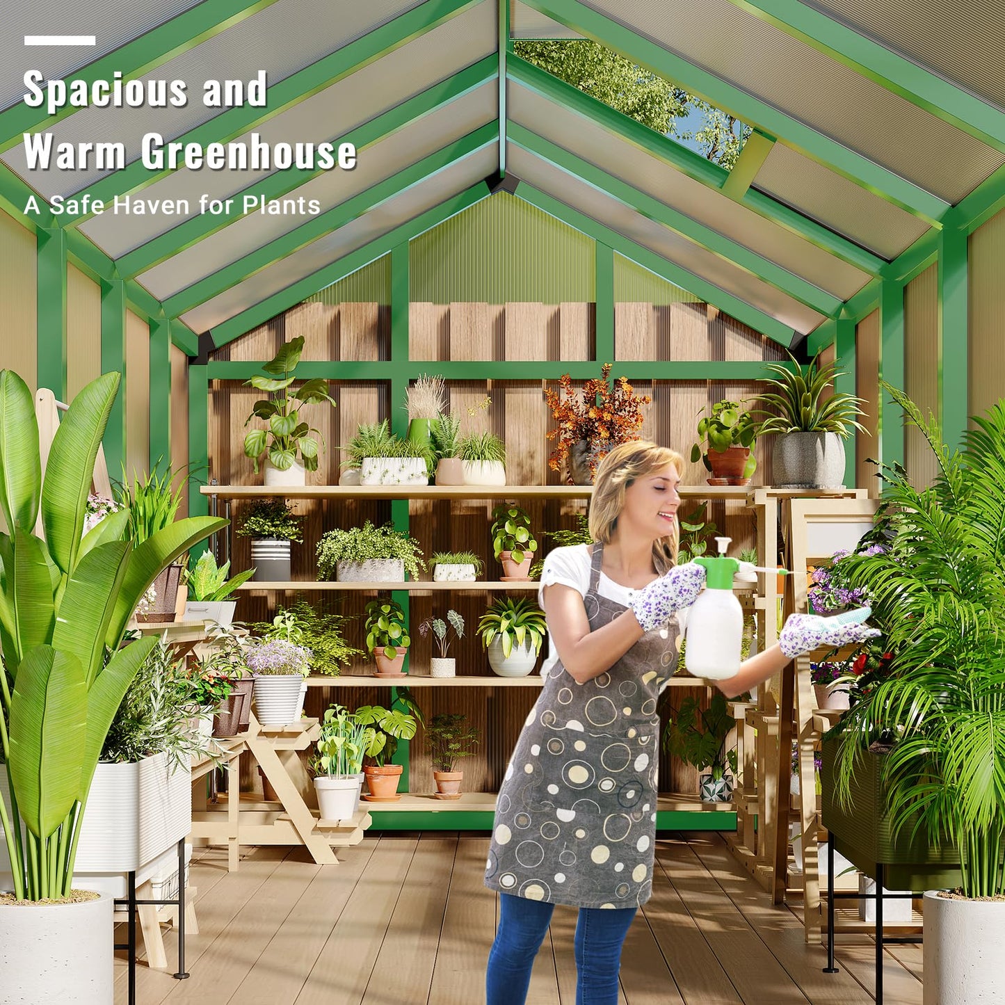 6X10 FT Greenhouse, Polycarbonate Garden Greenhouse for Outdoors,Aluminum Frame Green House with Lockable Door and Adjustable Roof Vent, Ideal for Backyard Patio and Outside Growing