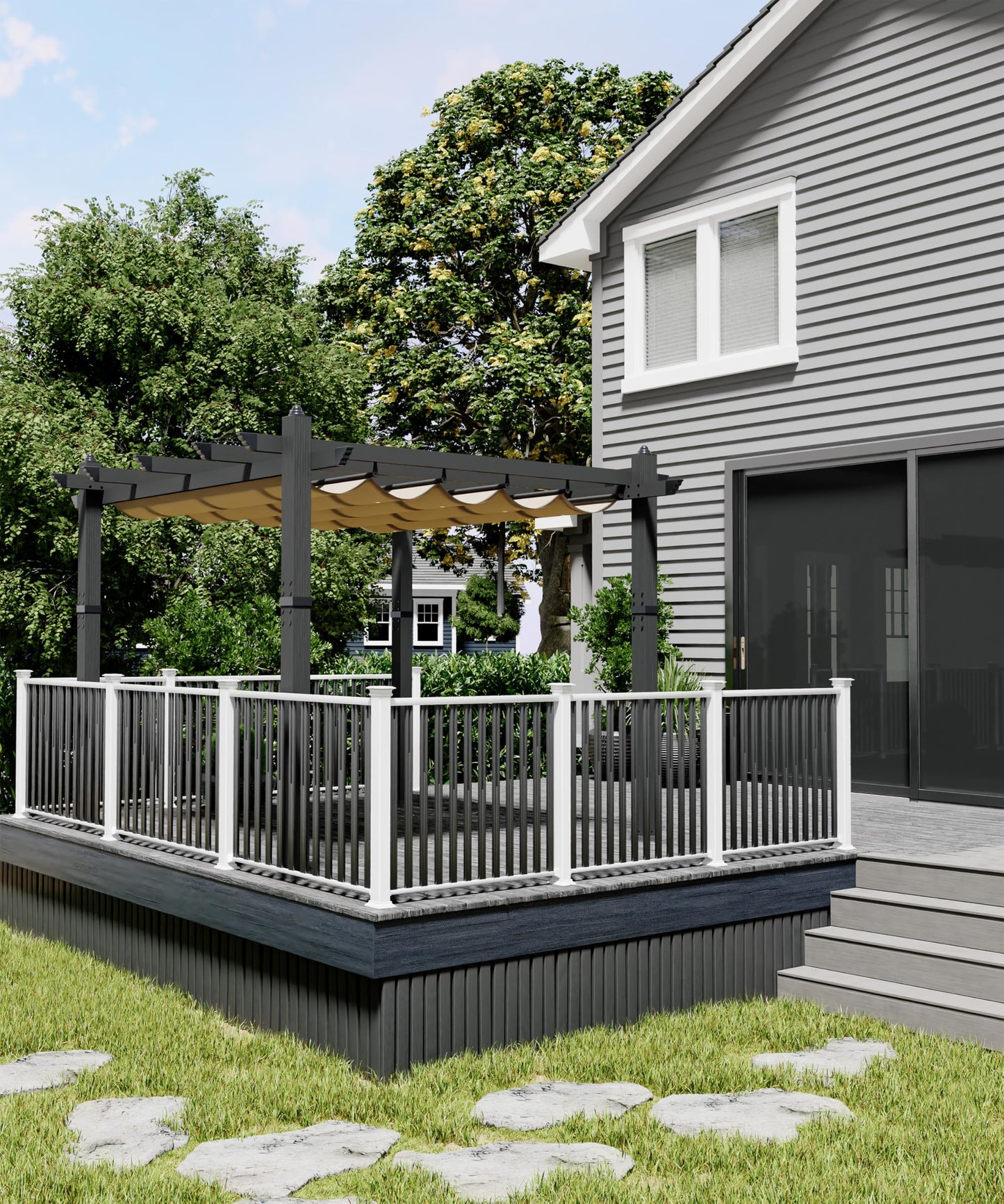 GarveeLife 10x10 ft Aluminum Pergola, Outdoor Metal Pergola with Adjustable Canopy, Reinforced Frame Outdoor Shelter for Backyard, Garden and Deck - Khaki