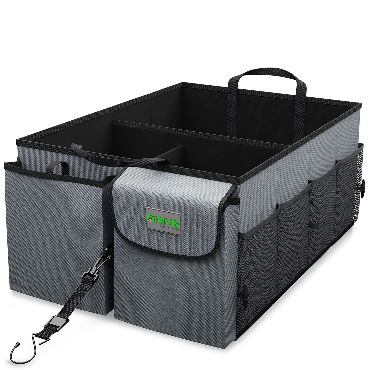 DRIVE - Car Trunk Organizer - Collapsible, Multi-Compartment Automotive SUV Car Organizer for Storage w/Adjustable Straps - Truck & Car Accessories for Women and Men - Black