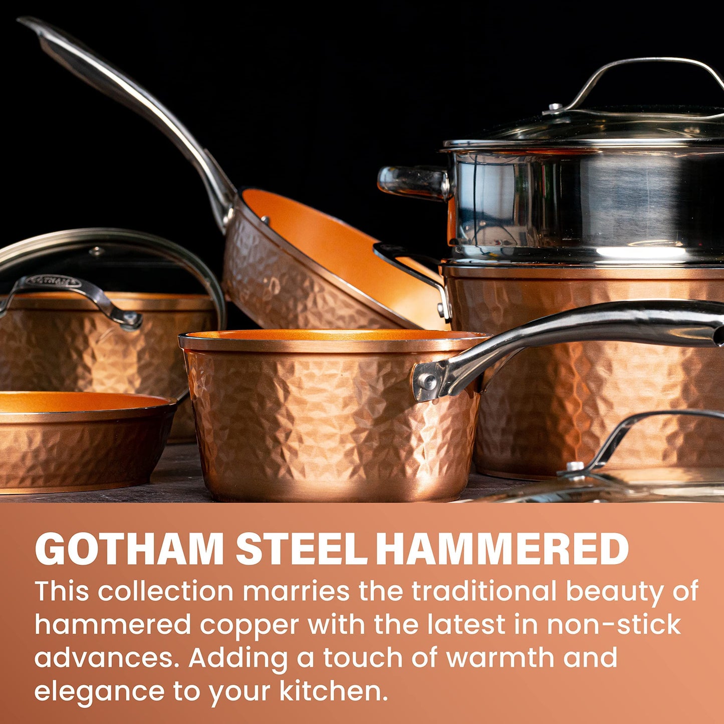 Gotham Steel Hammered Copper Collection – 20 Piece Premium Pots and Pans Set & Air Fryer Basket for Convection Oven, 2 Piece Nonstick Copper Crisper Tray