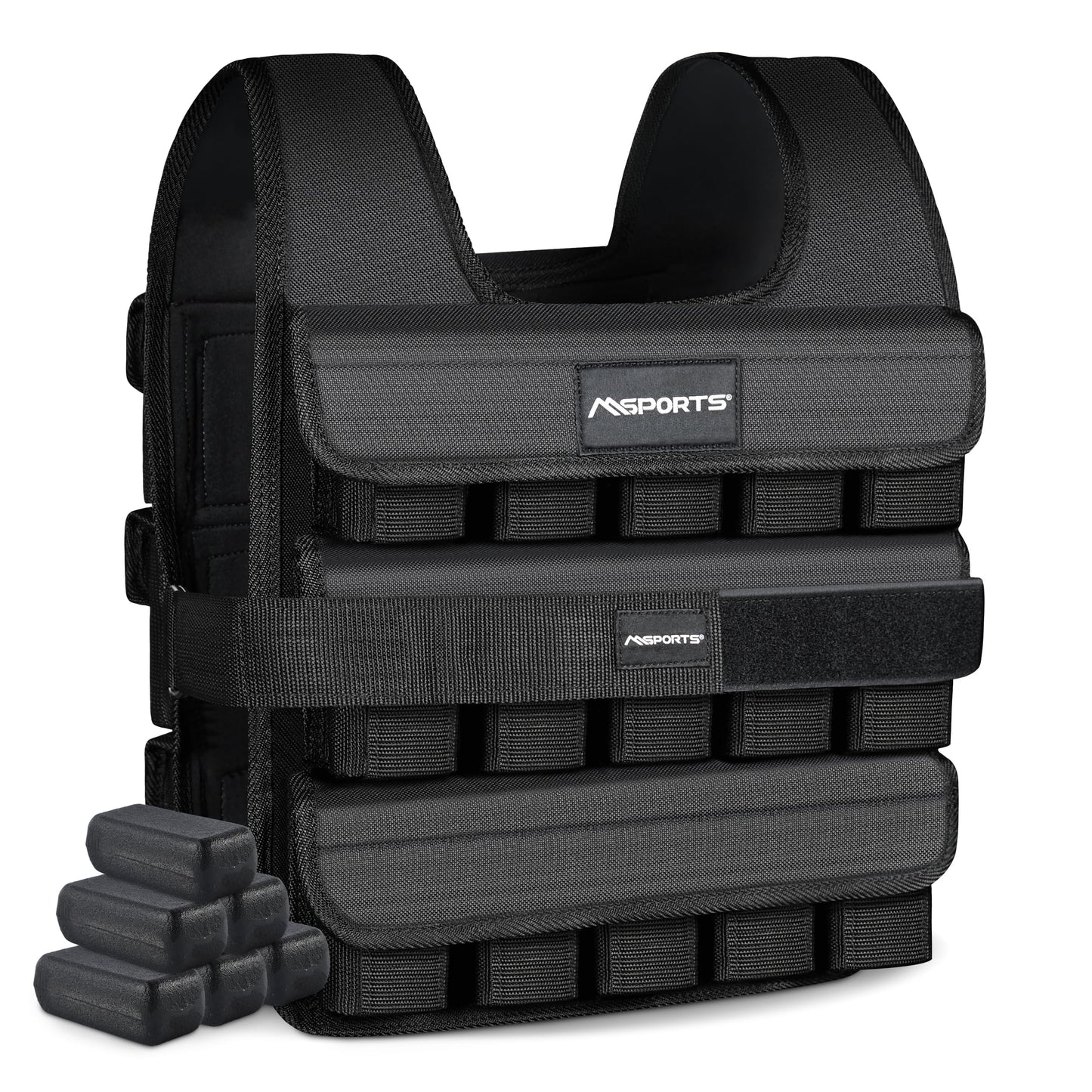 MSPORTS Premium Weighted Vest for Women & Men – Adjustable 11–65 lb, Running Vest, Walking Weighted Vest, Tactical Style Training Vest for CrossFit, Strength, Cardio & Home Workouts (Black, 65 lb)