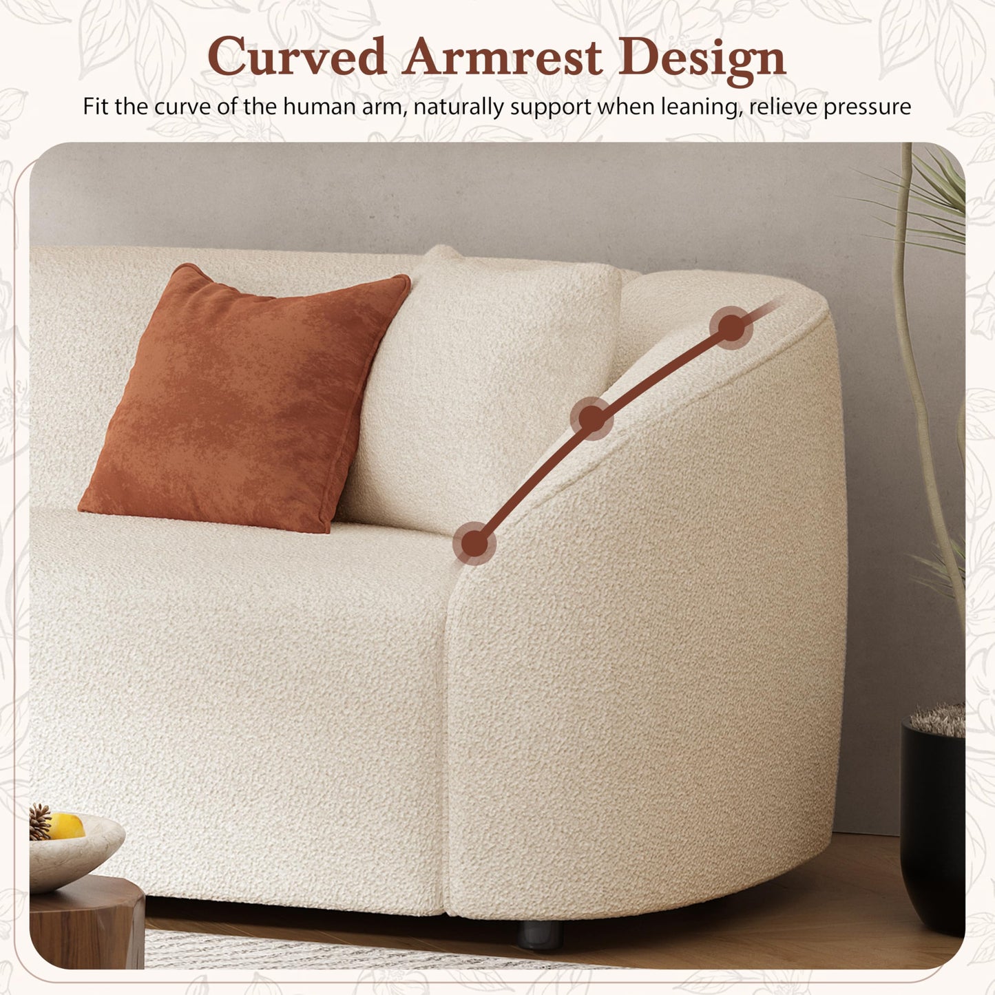 Christopher Knight Home 87.50" Velvet Curved Oversized 2 Seater Sofa, Upholstered Couch Chair, Soft Seating Lounge Sofa, Cozy Loveseat with Armrest, Reading Loveseat for Living Room, Home Rest, Cream