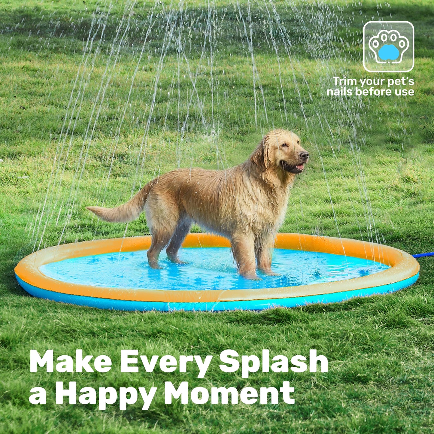 SLOOSH 60" Non-Slip Splash Pad Sprinkler - Outdoor Water Play Toys Backyard Fountain Mat for Toddlers Kids Dogs, Thickened Sprinkler Outside Pool Party Durable for Girls Boys Pets (60in, Orange&Blue)