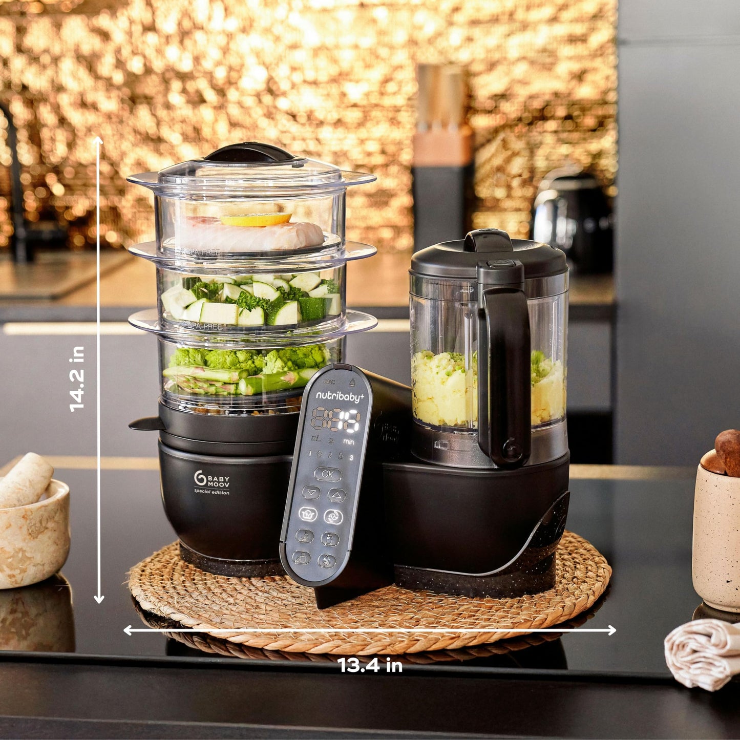 Babymoov Duo Meal Station XL, 6 in 1 Food Processor with Steamer, Multi-Speed Blender, Warmer, Defroster & Sterilizer (Nutritionist Approved), Black