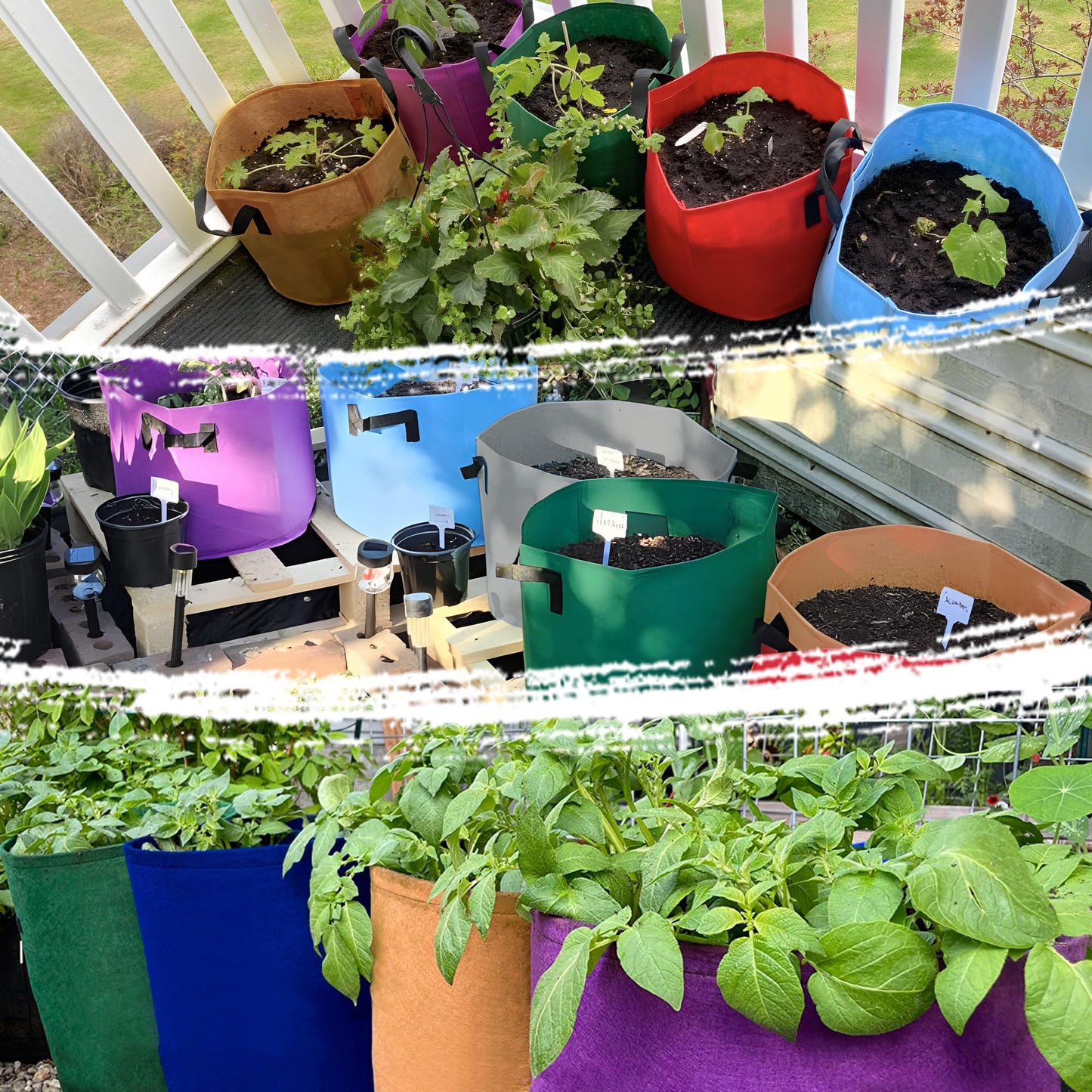 7 Pack 15 Gallon Plant Grow Bags - Mixed 7 Colors with Reinforced Handles & Aeration Design, Ideal for Tomato, Flowers & Fruits
