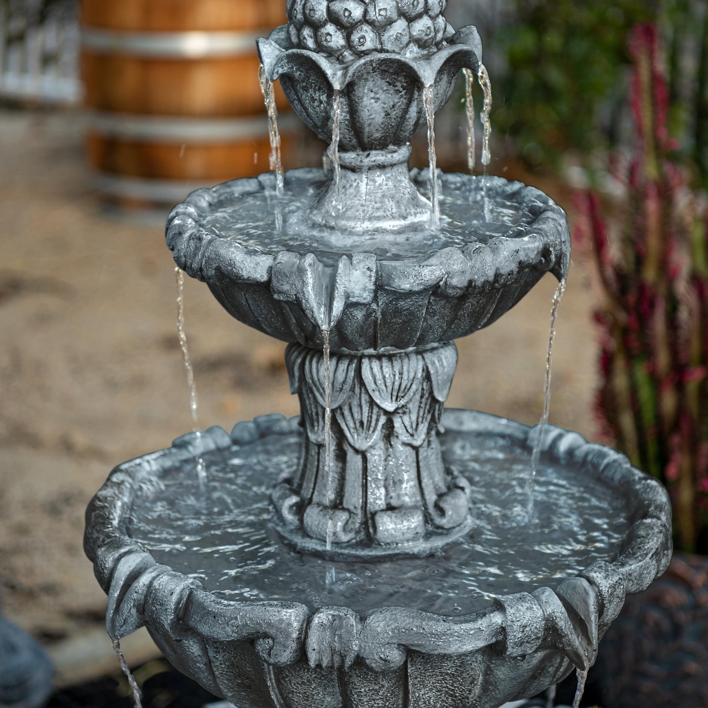 XBrand 58.3" 3-Tier Outdoor Freestanding Water Fountain - Classic Leaf Design, White Resin, Large Bird Bath with Pump - Ideal for Yard, Lawn and Garden, Porch Décor