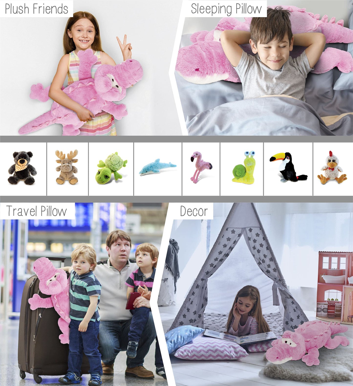 DolliBu Plush Alligator Stuffed Animal Pillow Size - Super Soft Animal Pillow for Kids, Cozy Nap Buddy, Floor Pillow for Kids & Toddlers, Jumbo Hugging Plush - 34 Inch
