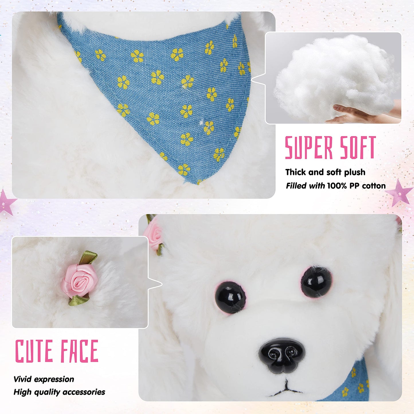 Athoinsu Realistic White Poodle Puppy Stuffed Animal Soft Adorable Hugging Puppy Dog Plush Toy Children's Day Holiday Birthday (White)