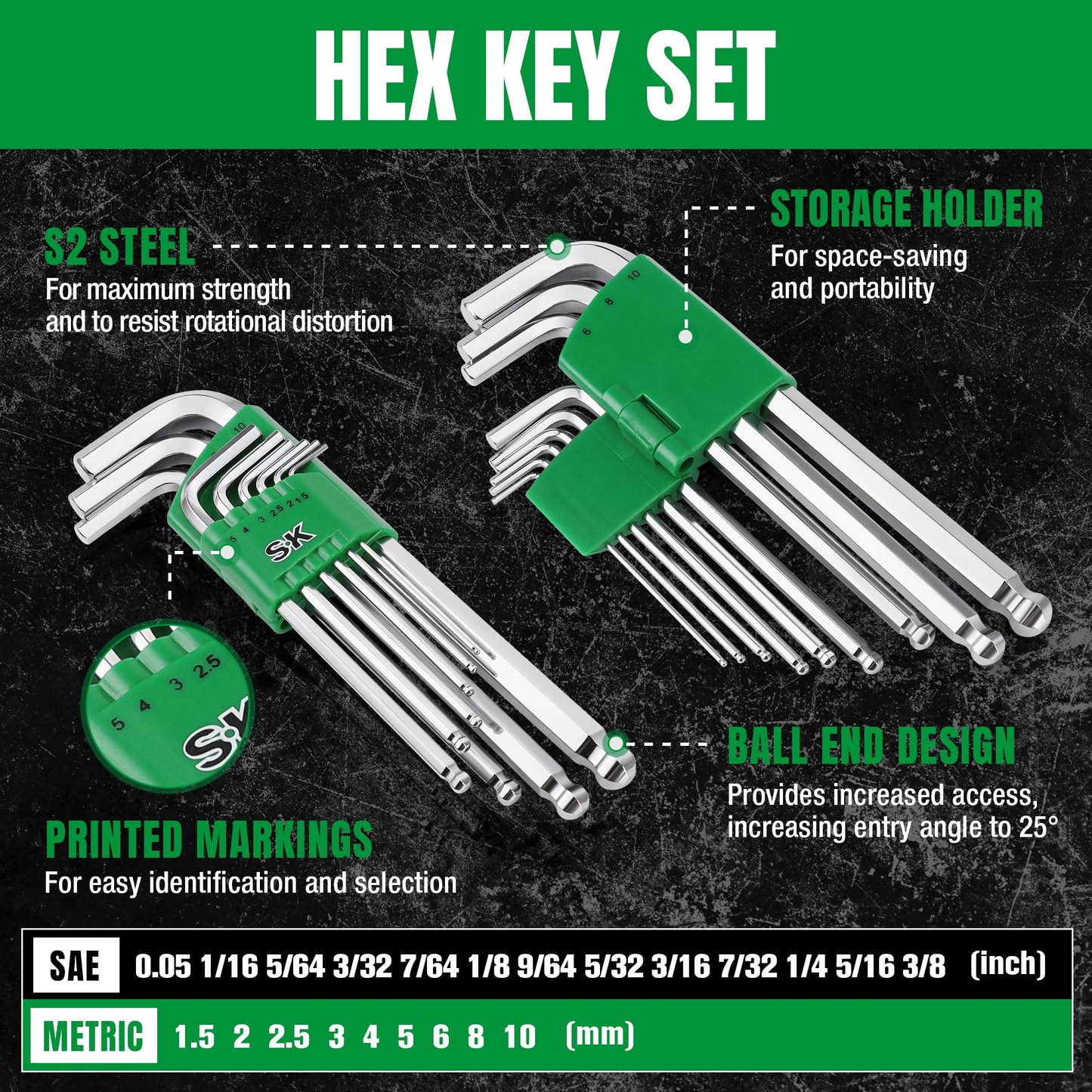 SK Mechanics Tool Set, 1/4" & 3/8" & 1/2" Drive Socket with 216-P Ratchet, 149-Piece, SAE & Metric, SuperKrome Finish, with Storage Suitcase