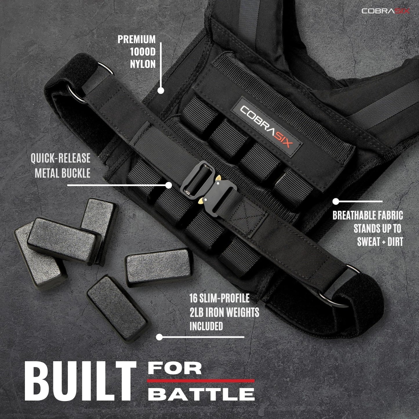 CobraSix 35lb Weighted Vest for Men | Adjustable Strength Training Weight Vest with Removable Iron Weights | Heavy-Duty Weighted Vest for Running, Rucking, Walking, CrossFit & Calisthenics