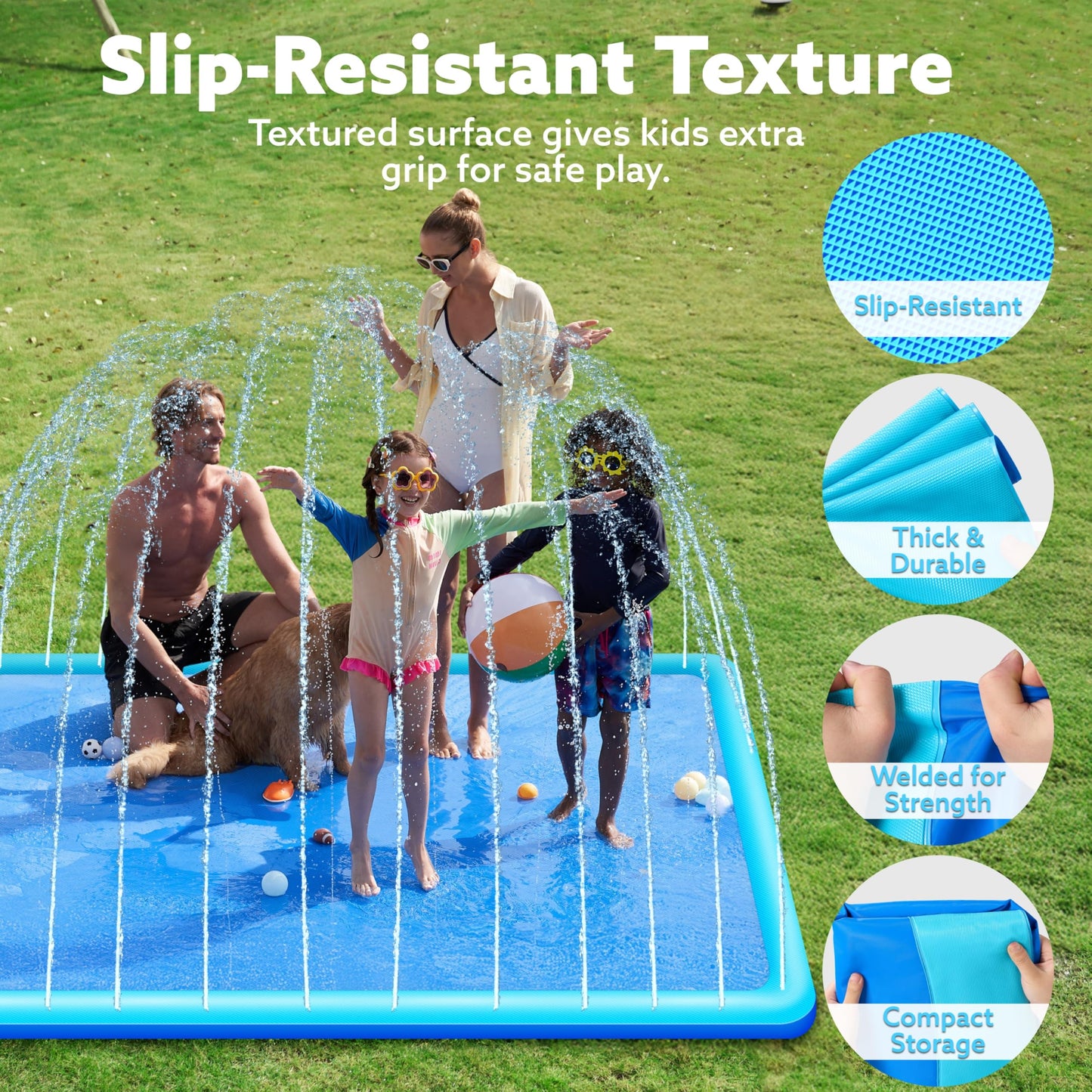 SLOOSH 120" Non-Slip Splash Pad Sprinkler - Summer Water Toys Sprinkler Mat for Kids Toddlers Dogs, Outdoor Backyard Pool Party Decor Outside Water Games Fountain Wading Baby Pool Boys Girls Gifts