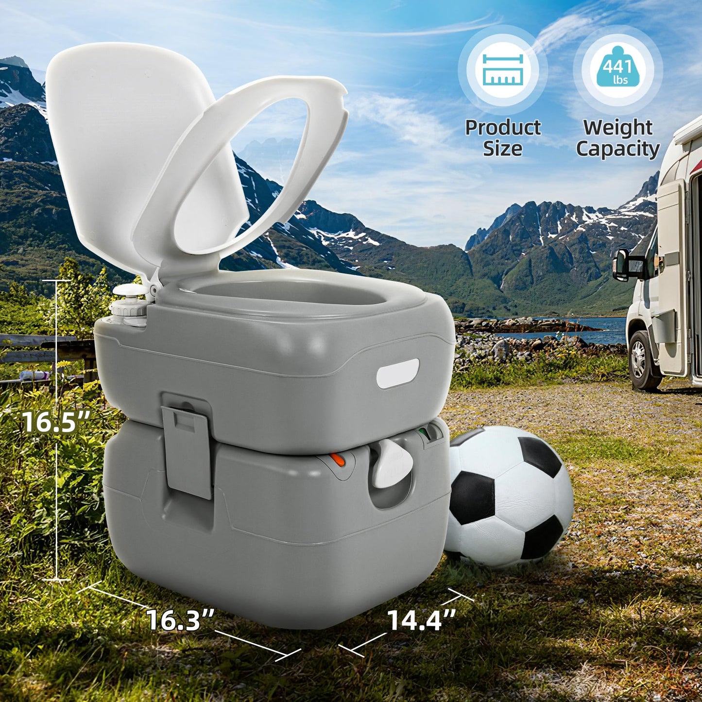 YITAMOTOR Portable Toilet 5.8 Gallon, Camping Porta Potty, RV Toilet with Handle Pump, Level Indicator, for Motorhome Travel, Car, Boat, Indoors and Outdoors