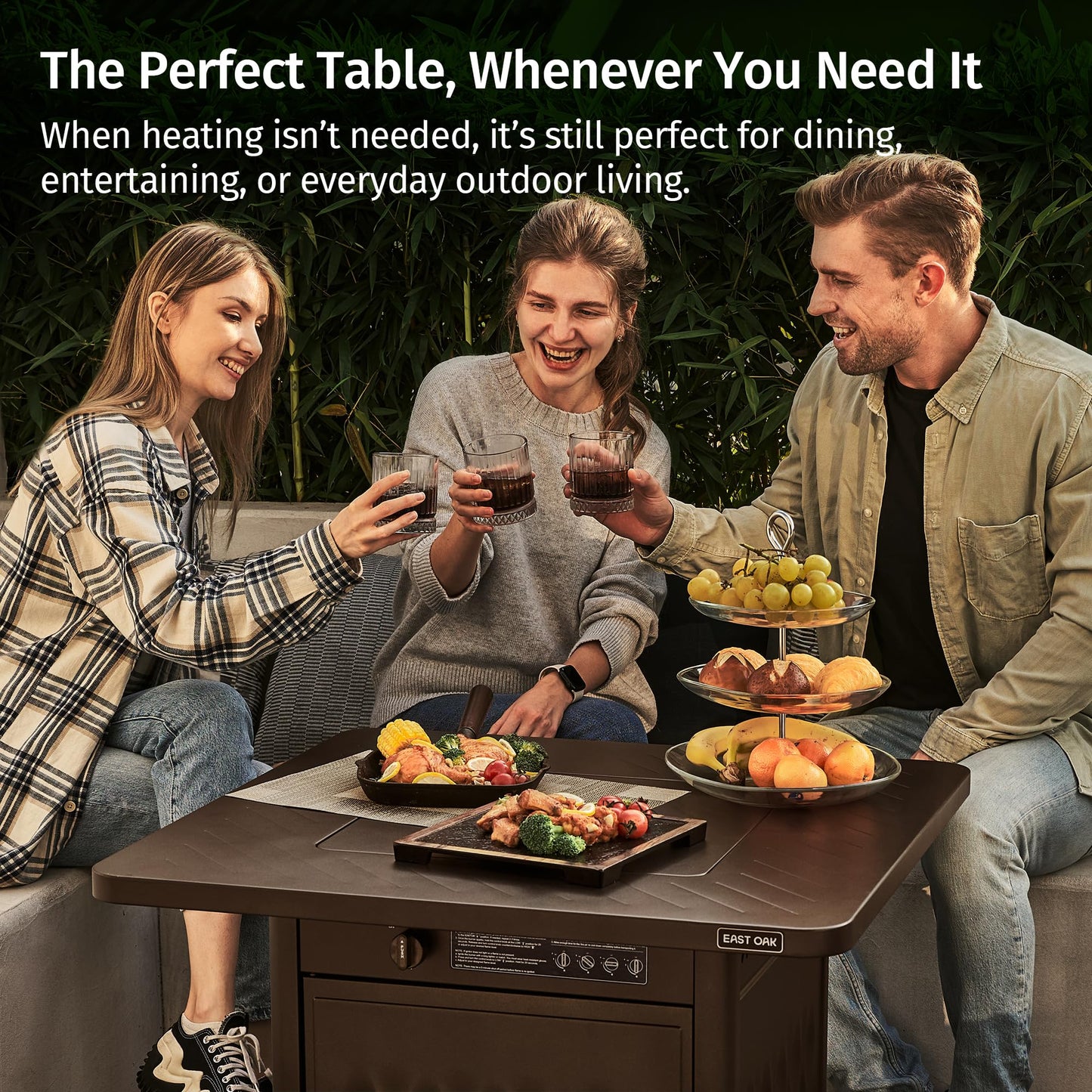 East Oak 28" Outdoor Propane Fire Pit Table | 50,000 BTU Gas Fire Pit Table for Outside with Magnetic Lid | Storage Basket & Lava Rocks | CSA Certified for Patio, Garden & Backyard | Brown