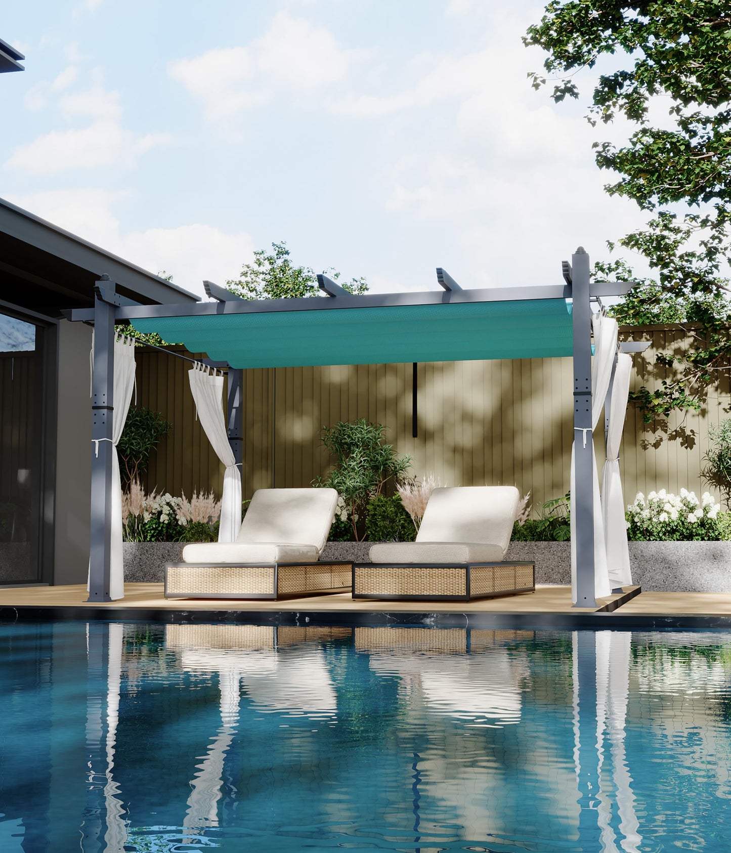 GarveeLife 10 x 13 ft Aluminum Pergola, Outdoor Metal Gazebo with Adjustable Canopy, Reinforced Frame Outdoor Shelter for Backyard, Patio, Garden and Deck - Blue with Mosquito Netting