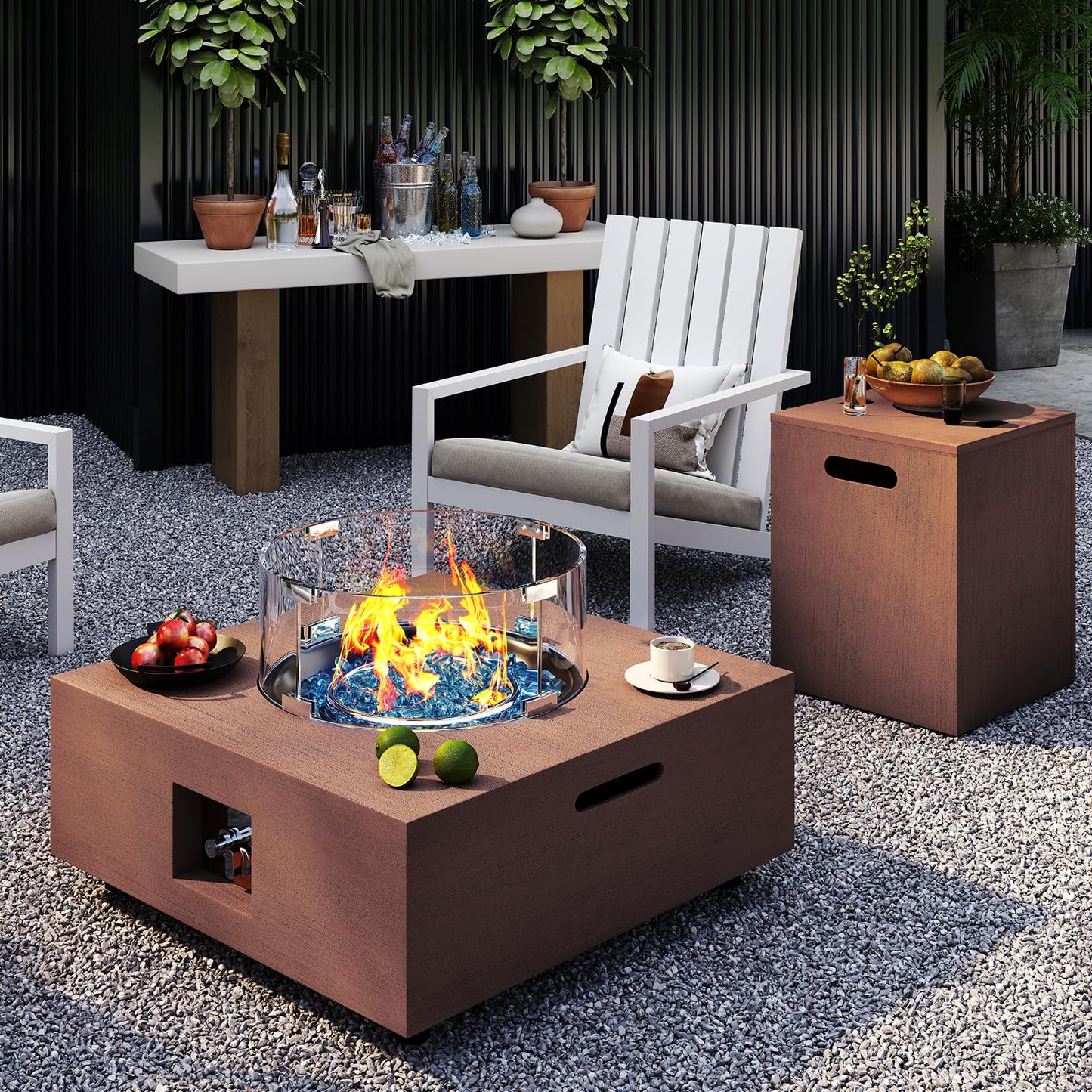 Jocoevol Fire Pit Table Propane Fire Pit 28 Inch 40,000 BTU 2 Piece Gas Fire Pits with Wind Guard Tank Table Glass Rocks Protective Cover, CSA Certified, for Outside Outdoor Patio Backyard Balcony