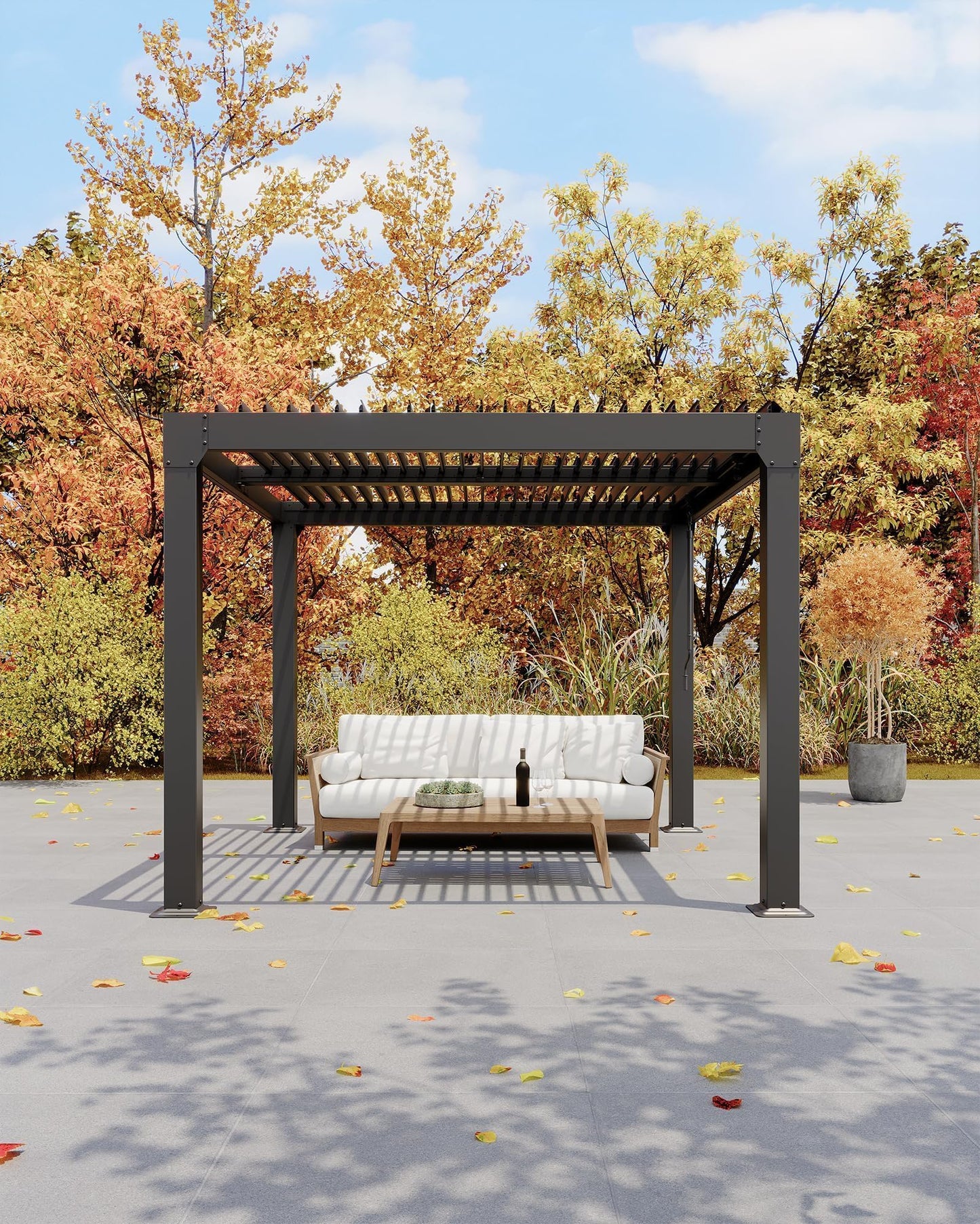 10x10 FT Louvered Pergola Outdoor Pergola with Roof, Adjustable Aluminum Louvers, Drainage System, Patio Gazebo, Pergolas for Patios, Garden & Backyard Outdoor Shade