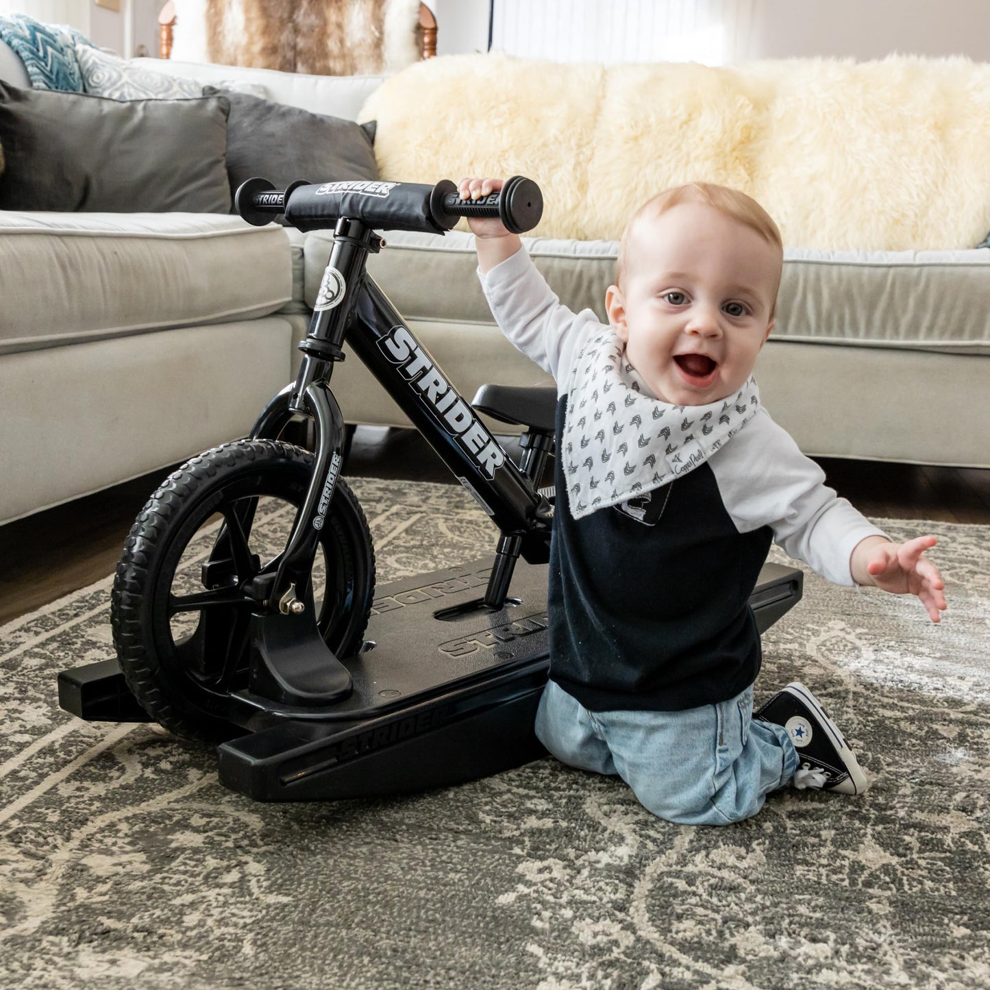 Strider Pro 2-in-1 Rocking Bike Black Pearl - Helps Teach Baby How to Ride a Balance Bicycle - for Kids 6 Months to 4 Years - Easy Assembly & Adjustments