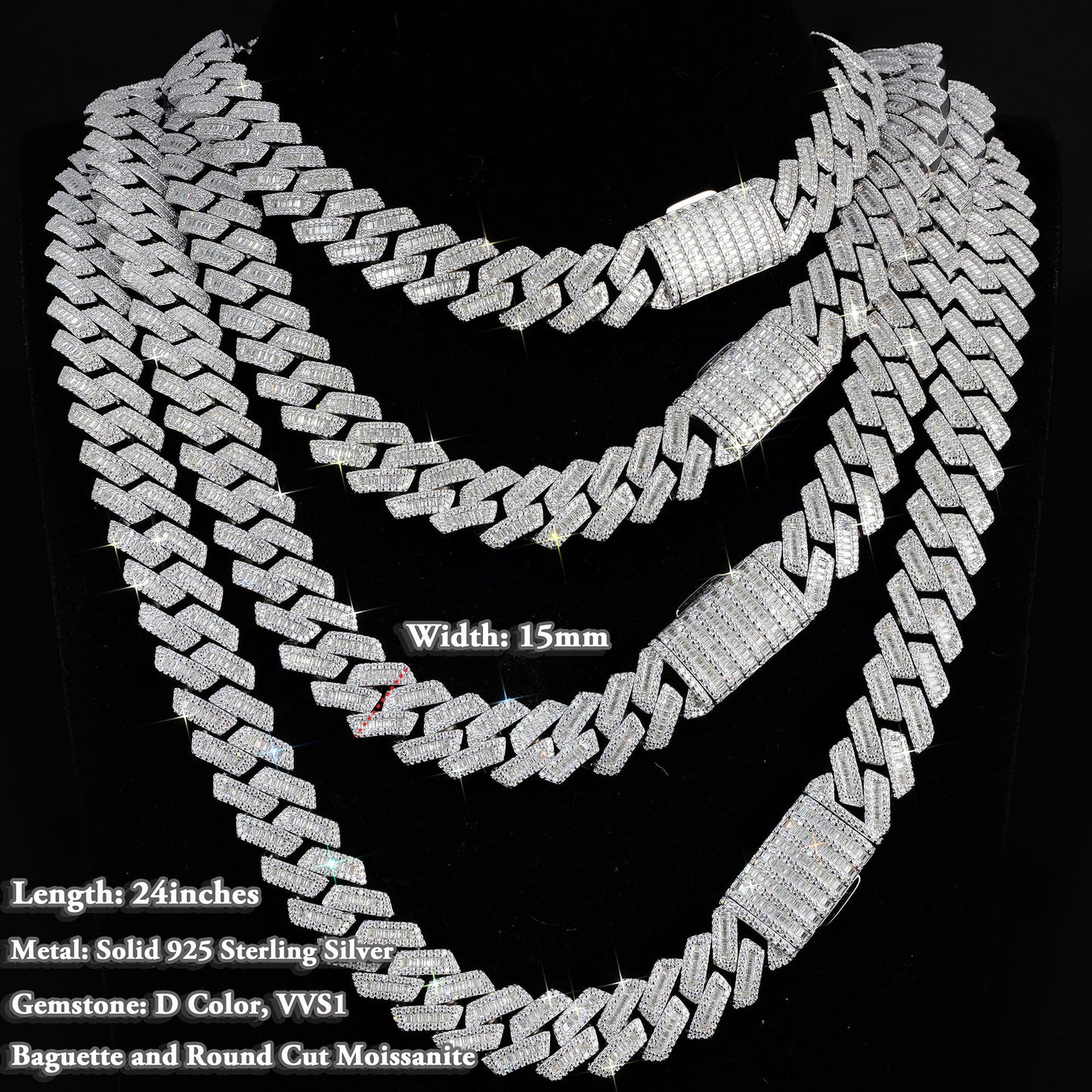 MRDOPELUX Cuban Link Bracelet and Cuban Chain Necklace Set for Men | Solid 925 Sterling Silver |D Color VVS1 Moissanite | Hypoallergenic | Hip Hop Hip Hop Jewelry| Luxury Style