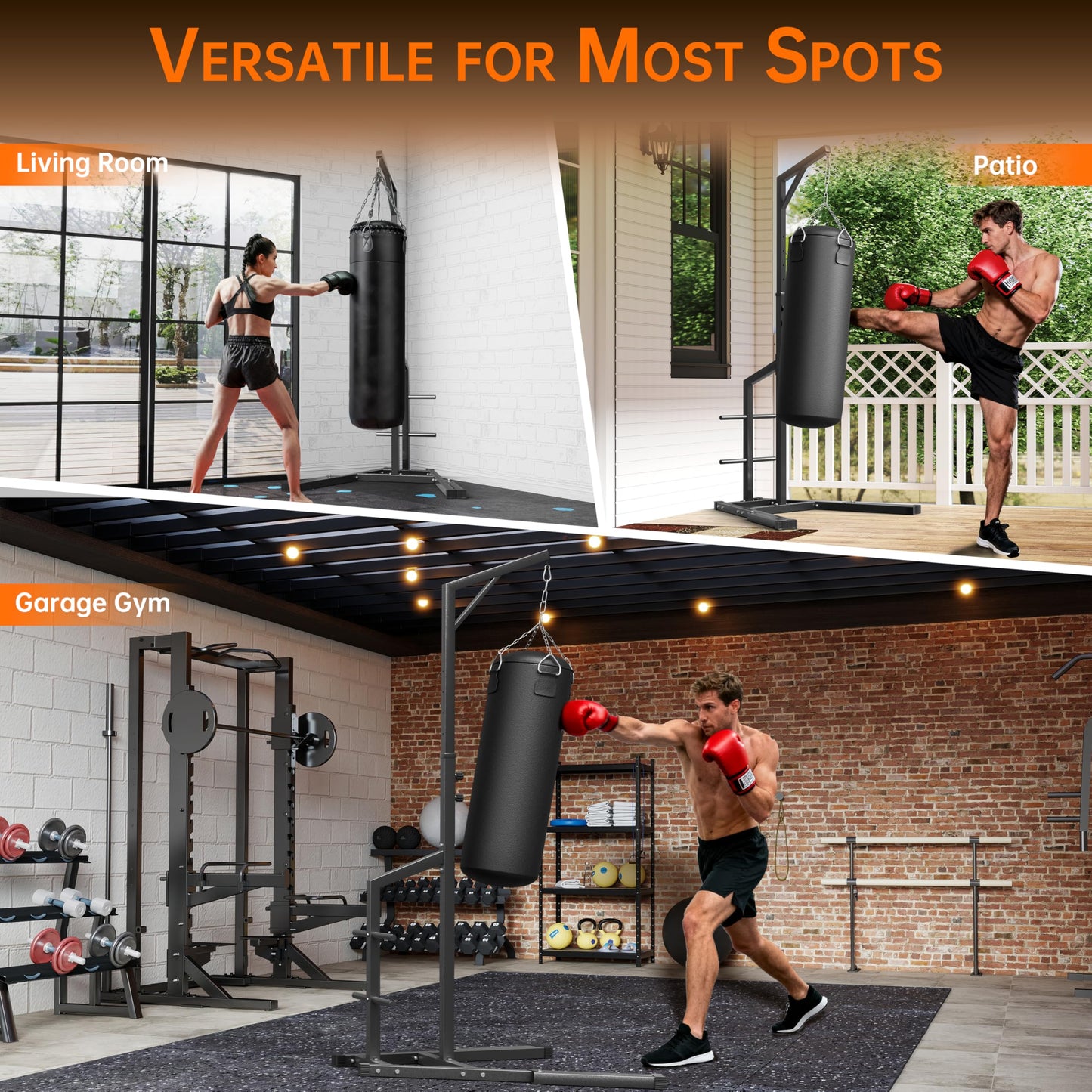 Heavy Duty Height Adjustable Heavy Bag Stand, 50 x50mm Steel Boxing Bag Stand with Weighted Base, Freestanding Punching Bag Holder for Home & Gym