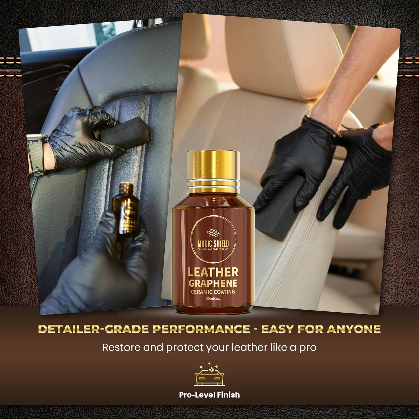 Magic Shield Graphene Leather Care Coating- Lasts 5 Years+ in Real World - Advance SiO2 Protection, UV & Water Resistant, Perfect for Cars, Motorcycles, Marine, RVs, Furniture and Shoes