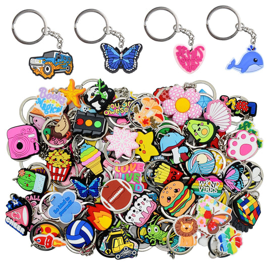 Gibleitz 200pcs Random Different Keychains,Mixed Non-Repeat Cute Key Chain for Classroom Prizes Students Incentives Holiday Gifts Party Favors